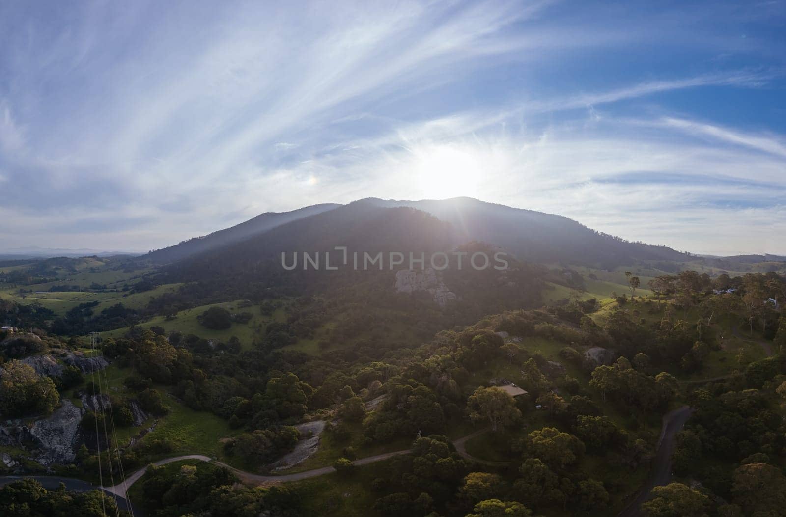 Aerial view near Central Tilba of Mount Dromedary in Gulaga National Park in New South Wales, Australia