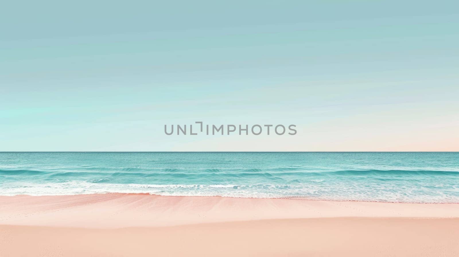 A serene landscape featuring a coastal beach with crystal clear water, waves gently rolling in under a sunny sky dotted with fluffy clouds, creating a picturesque horizon AIG50