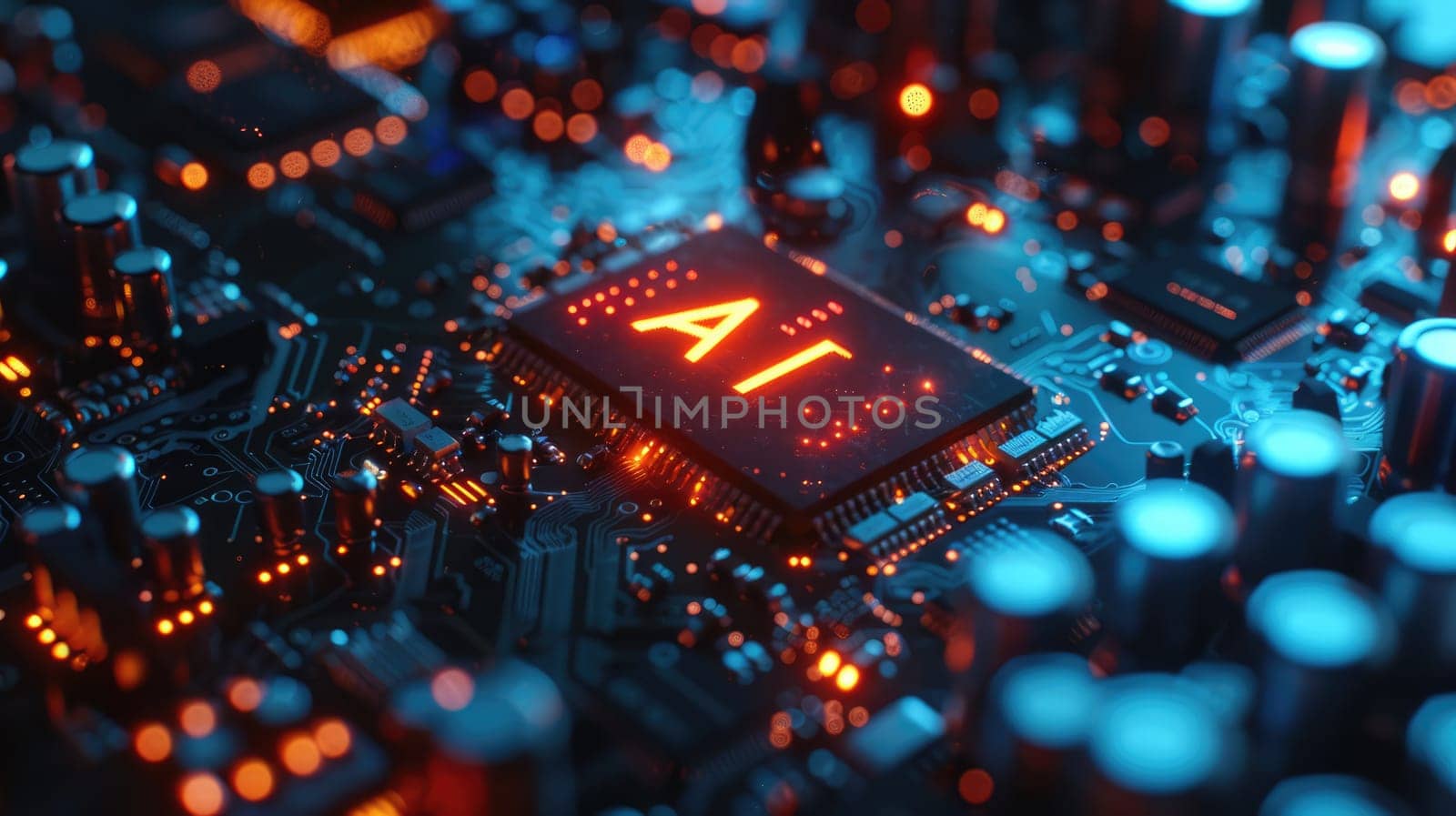 Artificial Intelligence and AI technology concept processor chip or mother board background LLMs