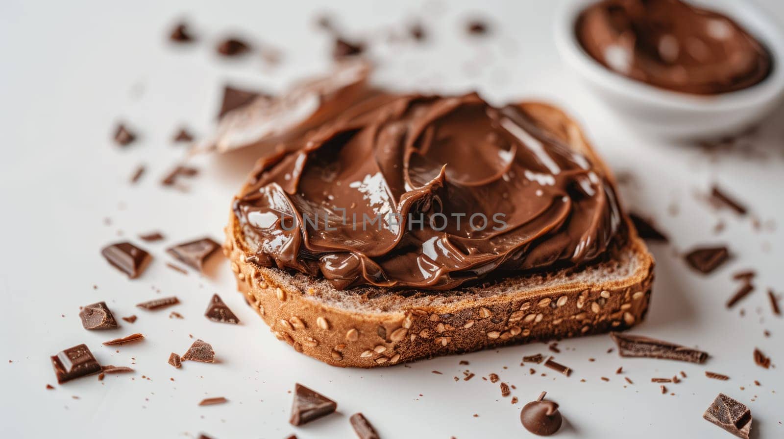 A close up of a piece of bread with chocolate spread on it. AIG51A.