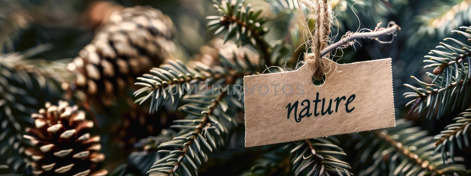 Word nature made from flower leaves. Selective focus. Green.