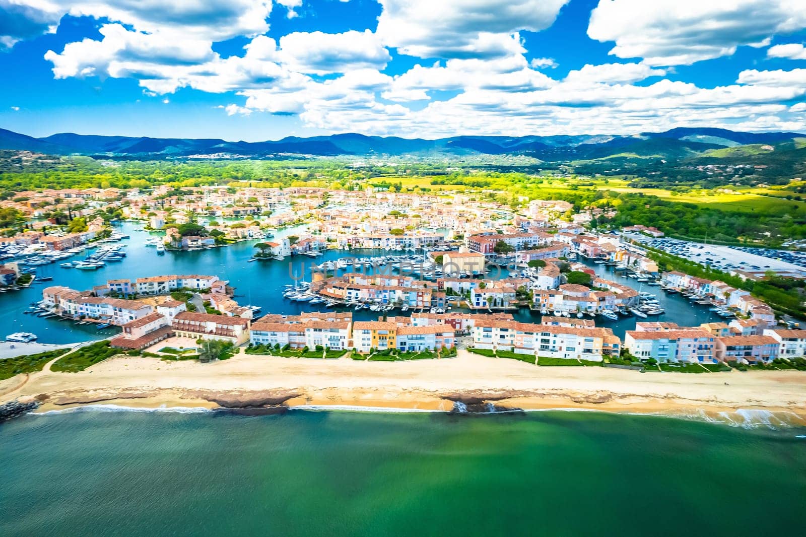 Scenic Port Grimaud yachting village marina aerial view by xbrchx