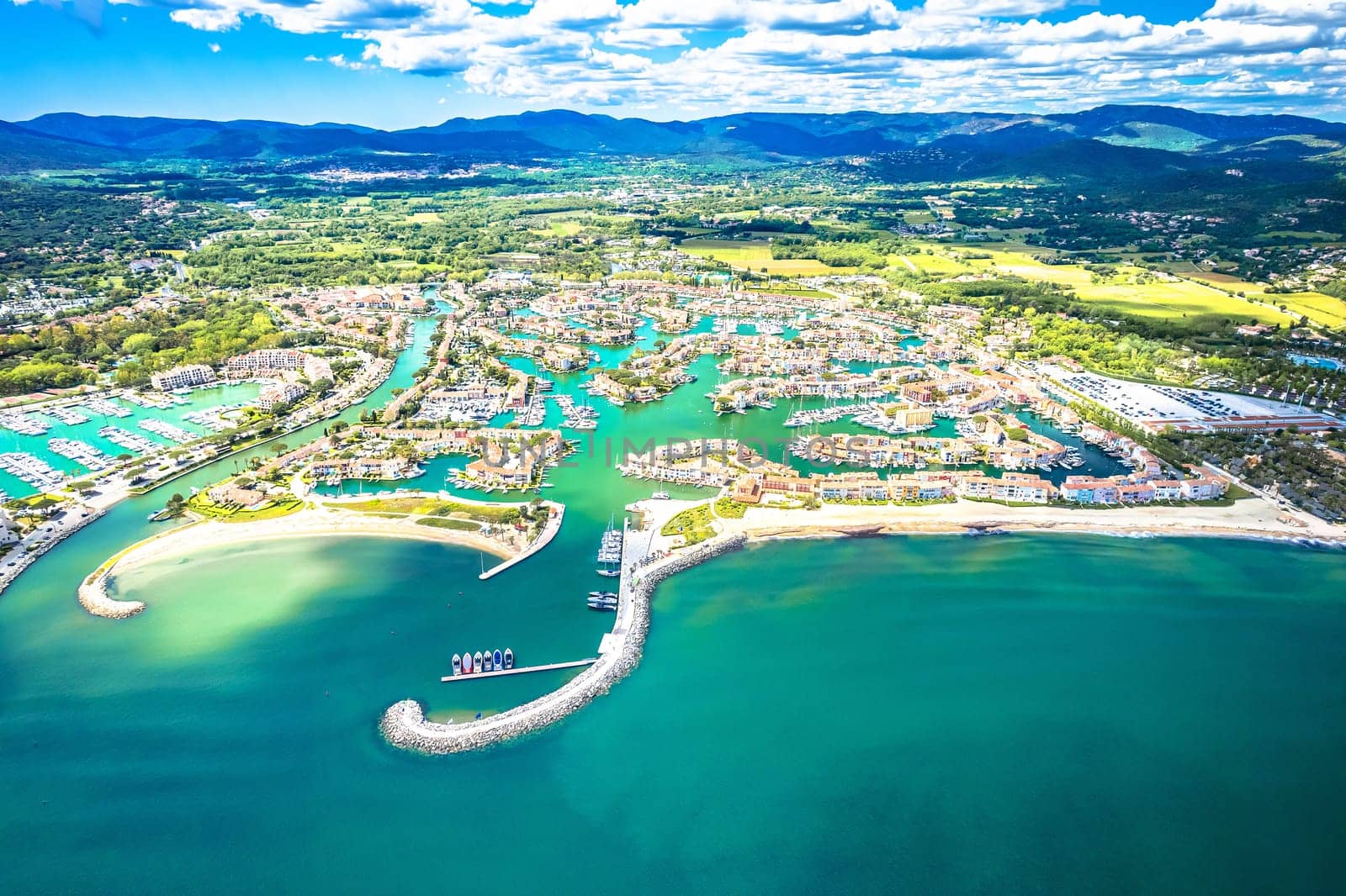 Scenic Port Grimaud yachting village marina aerial view by xbrchx