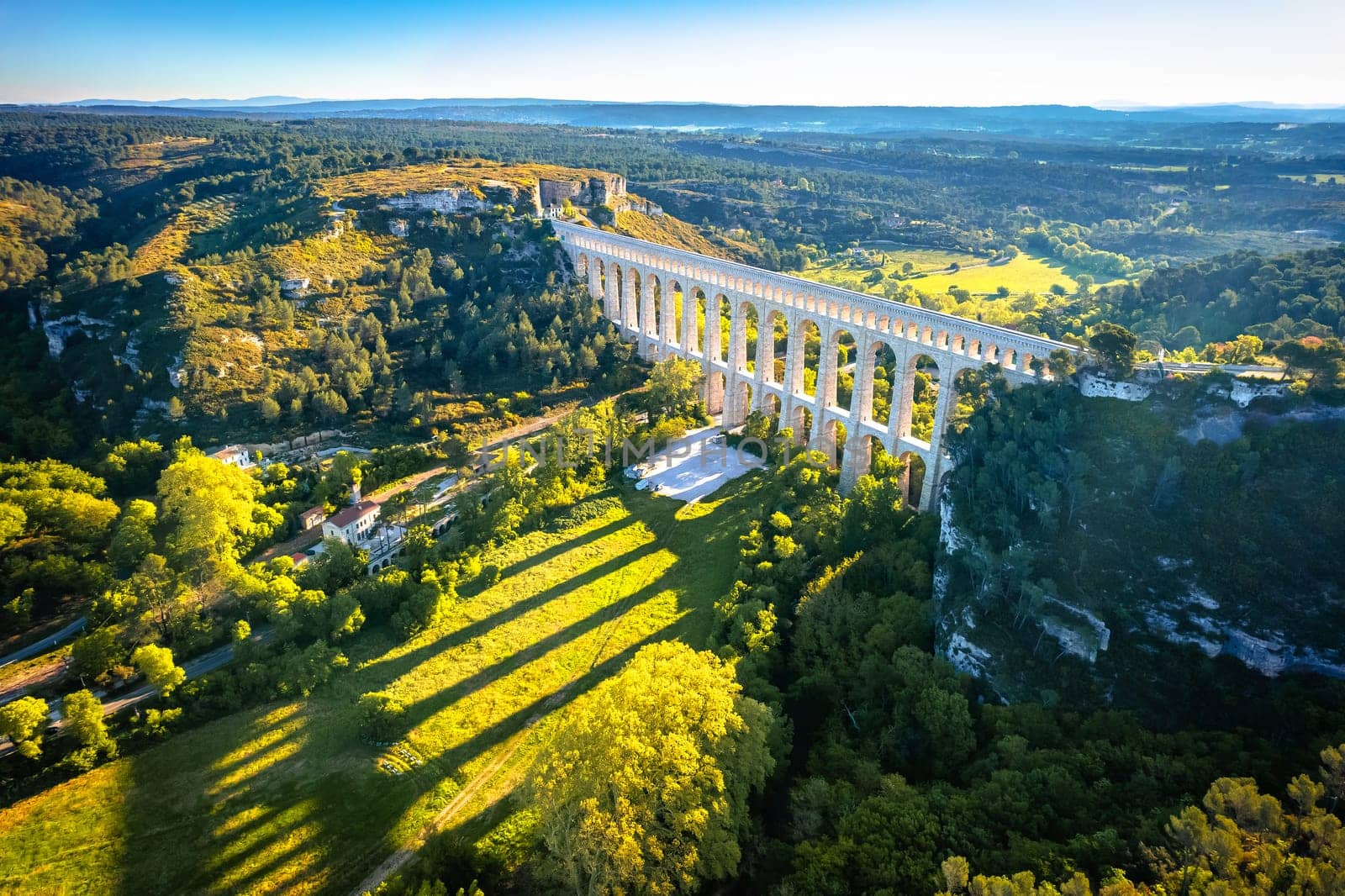 Roquefavour stone Aqueduct in green landscape panoramic aerial  view by xbrchx