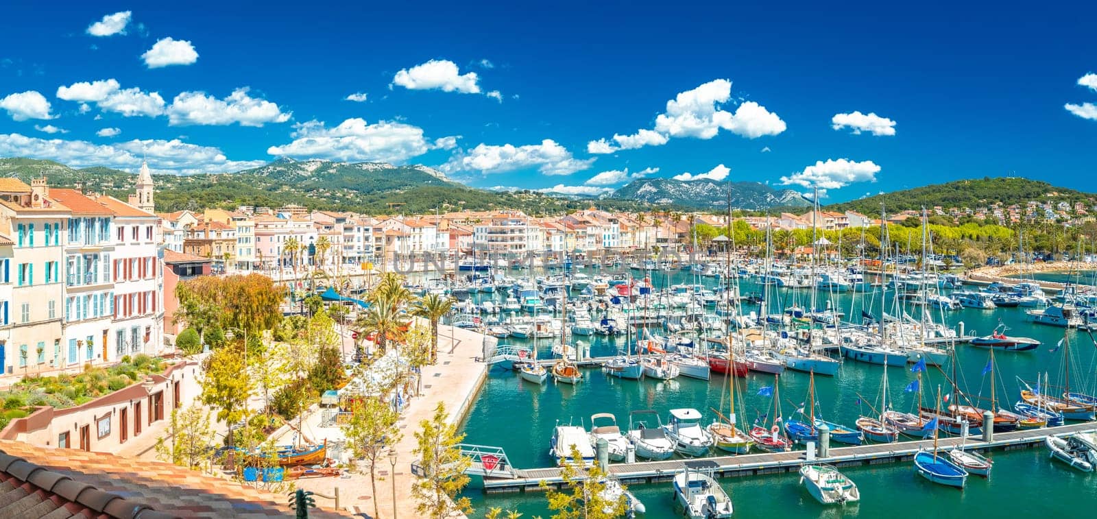 Town of Sanary sur Mer colorful waterfront panoramic view, south France