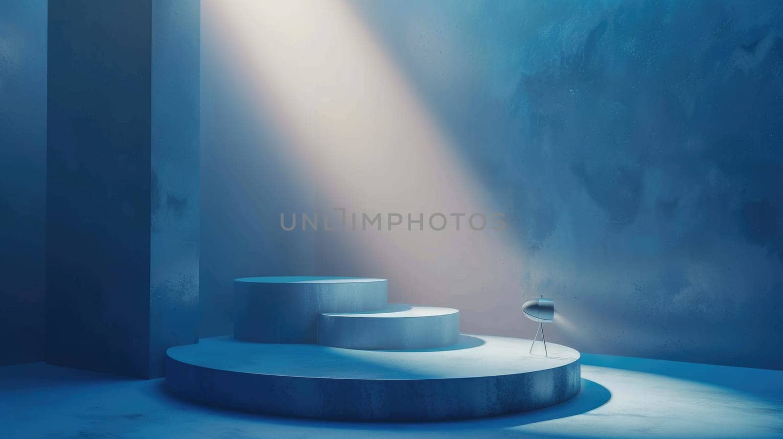 a blue podium with a spotlight, 3d world, AIG51A.
