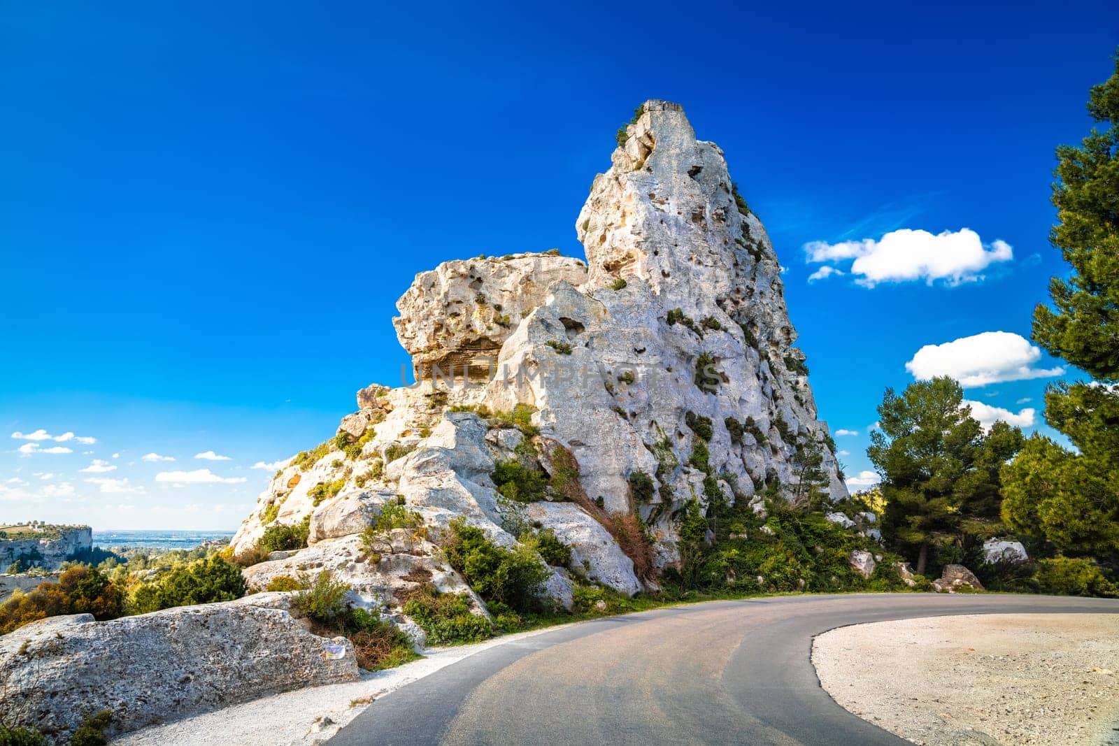 Les Baux de Provence scenic mountain road and rock view, southern France