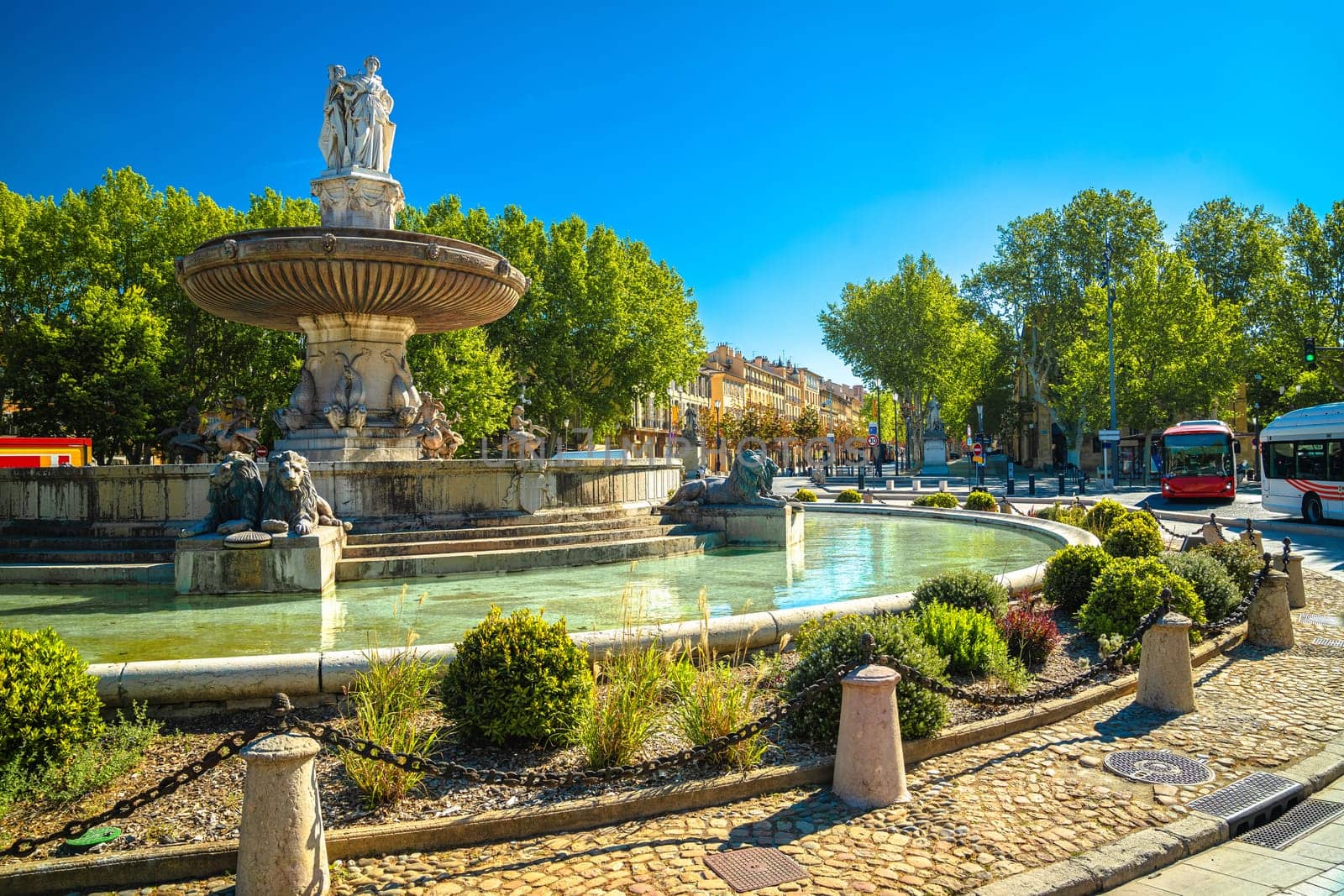 Aix en Provence fountain and cityscape view, Provance region of southern France