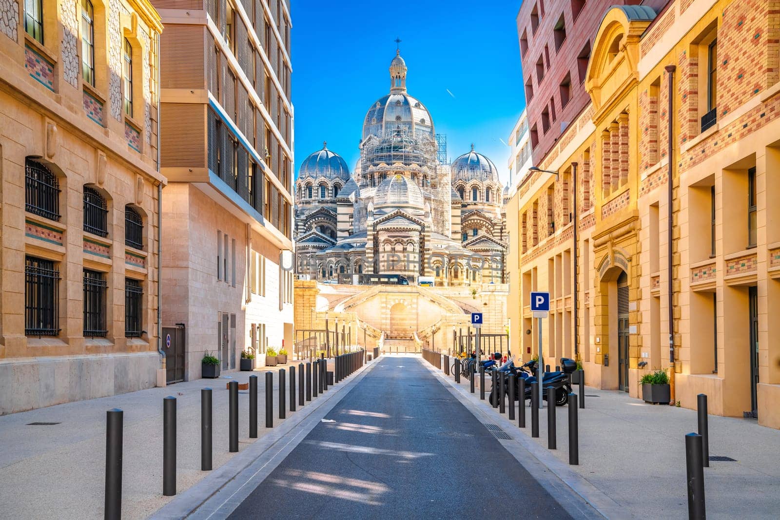 City of Marseille Cathedral and scenic street view, southern France