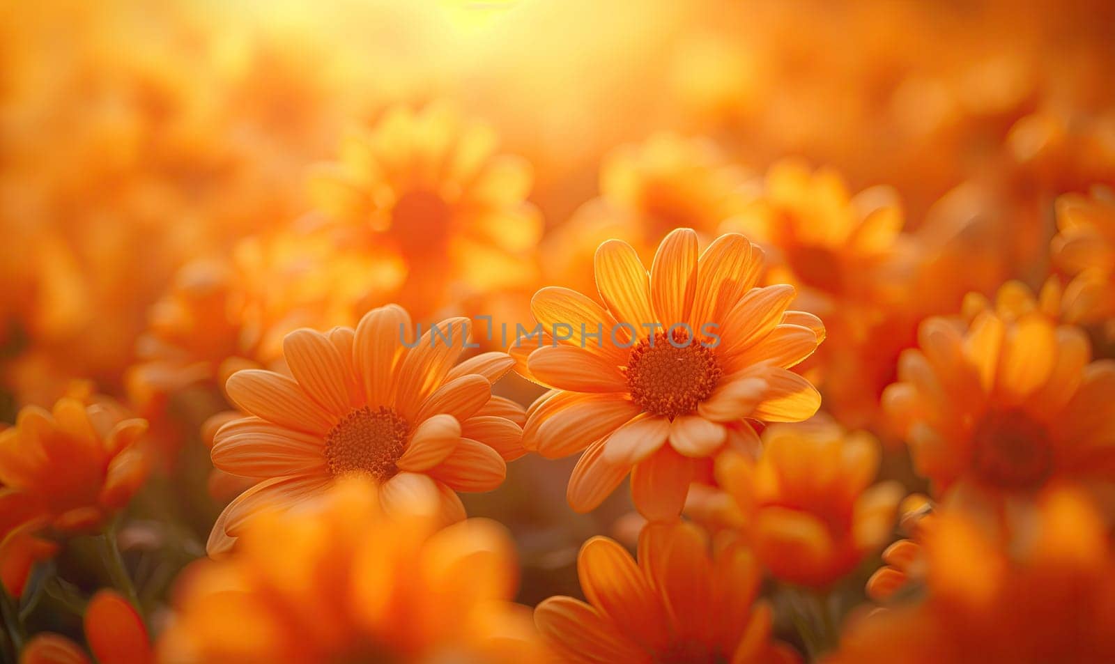 Vibrant field filled with orange flowers. Selective soft focus.
