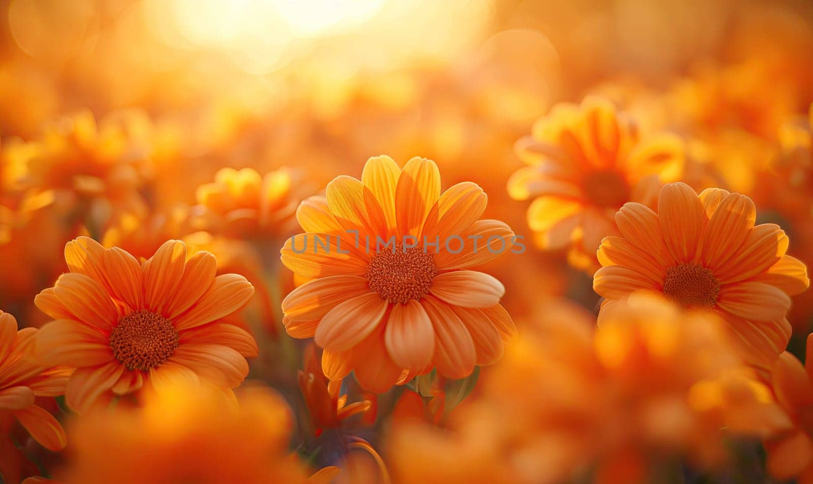 Vibrant field filled with orange flowers. Selective soft focus.