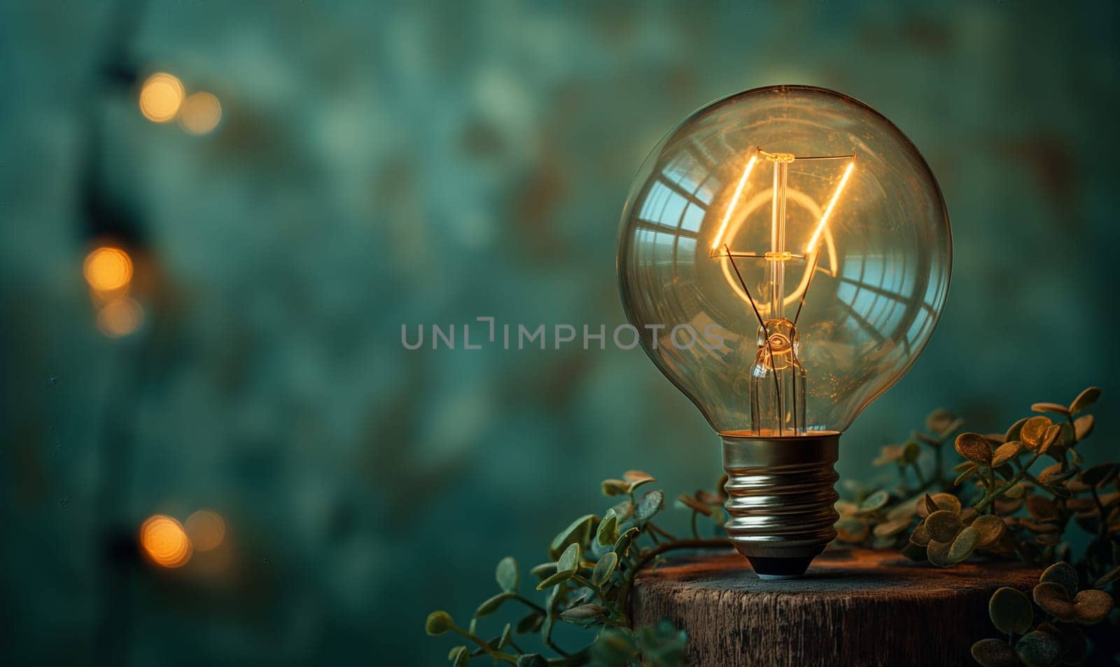 Glowing Filament Bulb in Moody Setting. Selective focus.