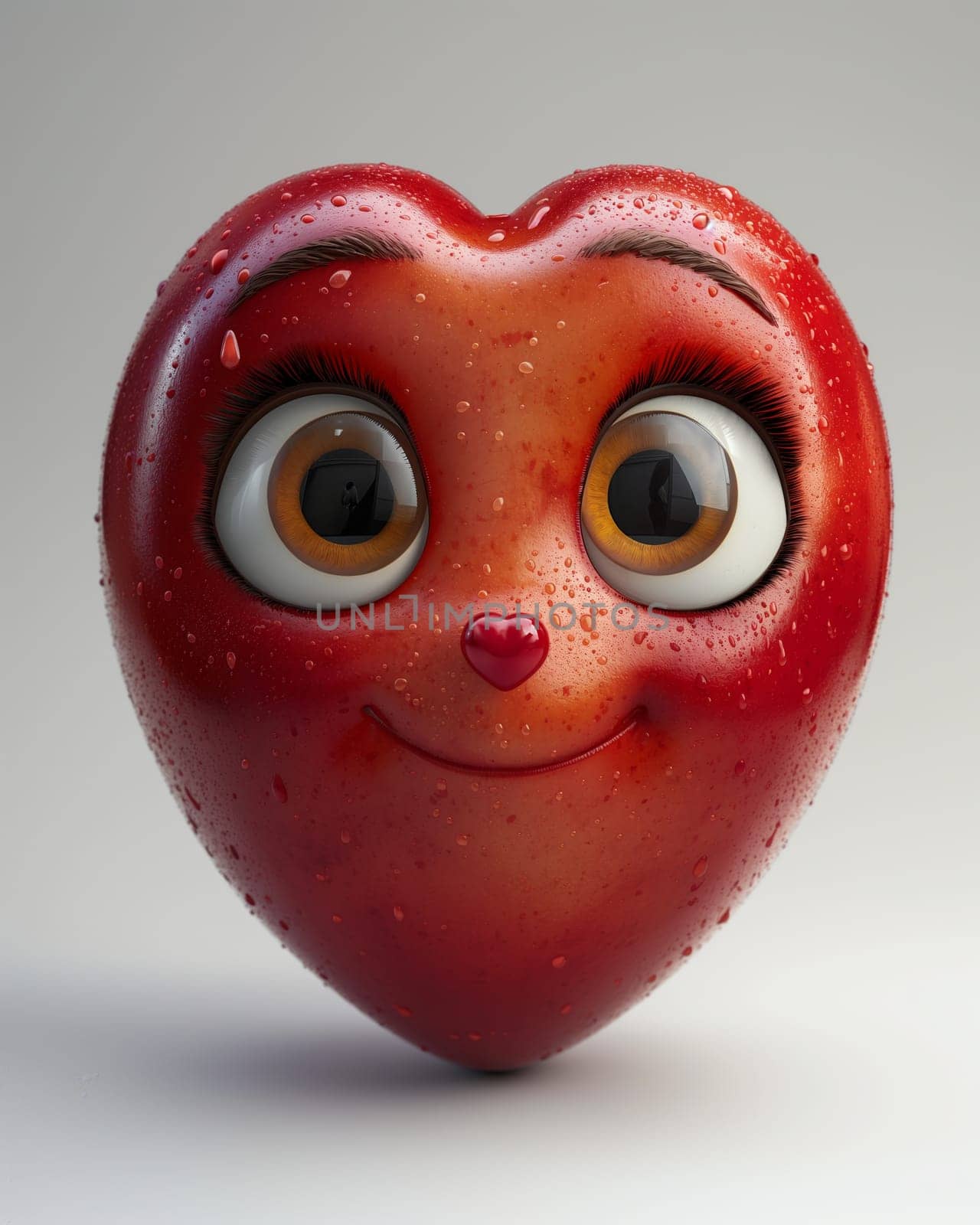 Cartoon, 3D, red heart shaped character. Selective focus.