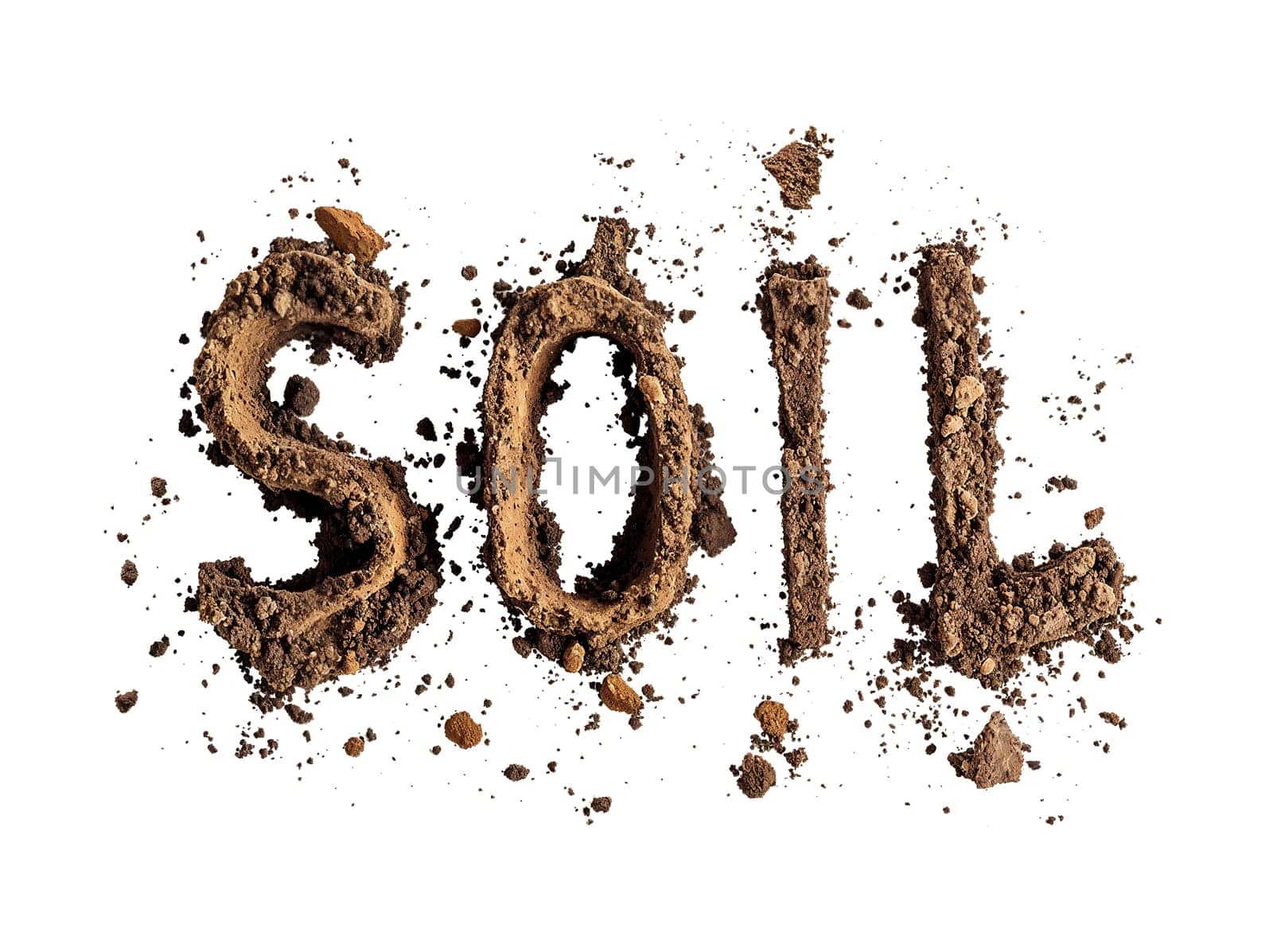 word SOIL made of soil, isolated on transparent background