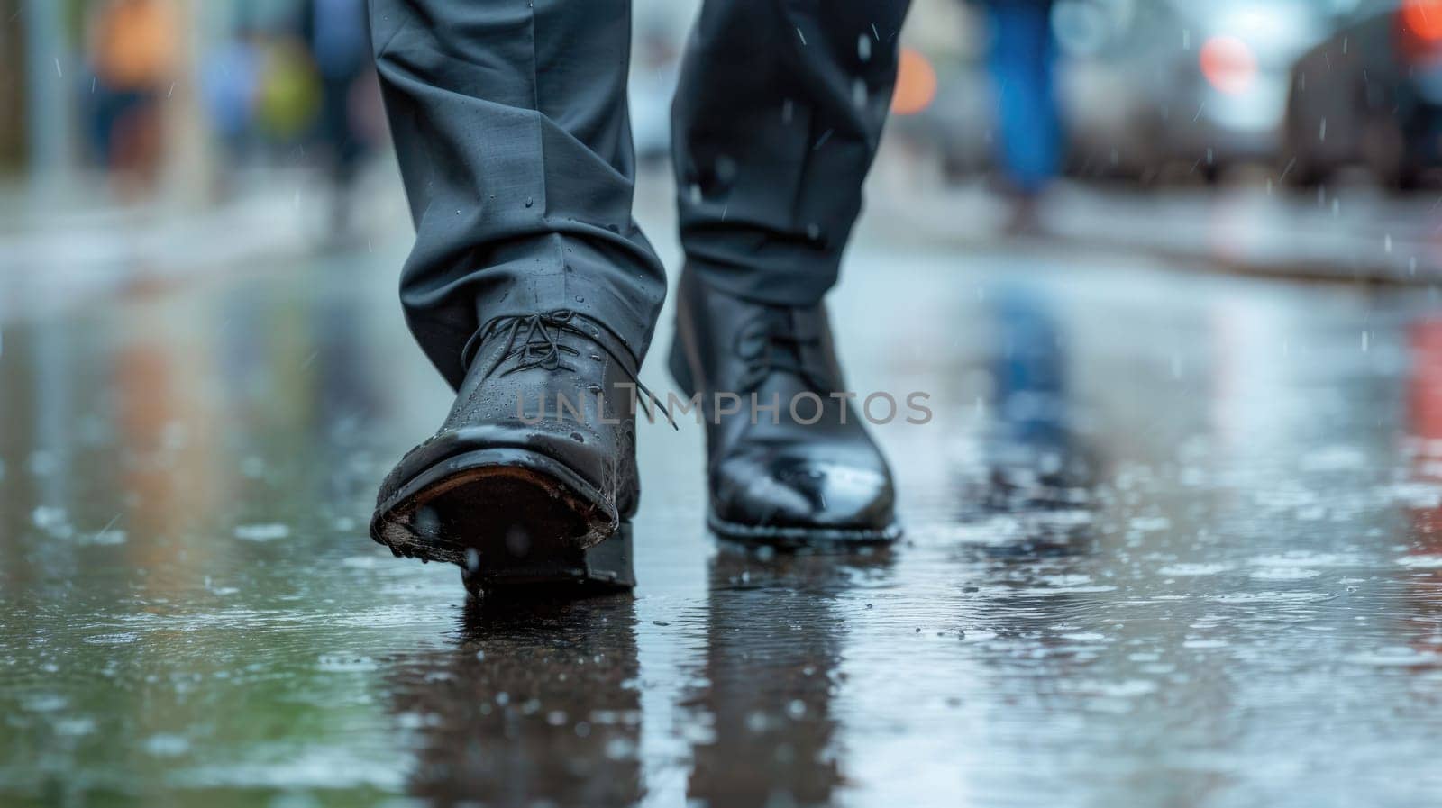 The picture of the person is working as business person and walking to work in street while rain, the businessman require skill like management, negotiation, marketing and the communication. AIG43.
