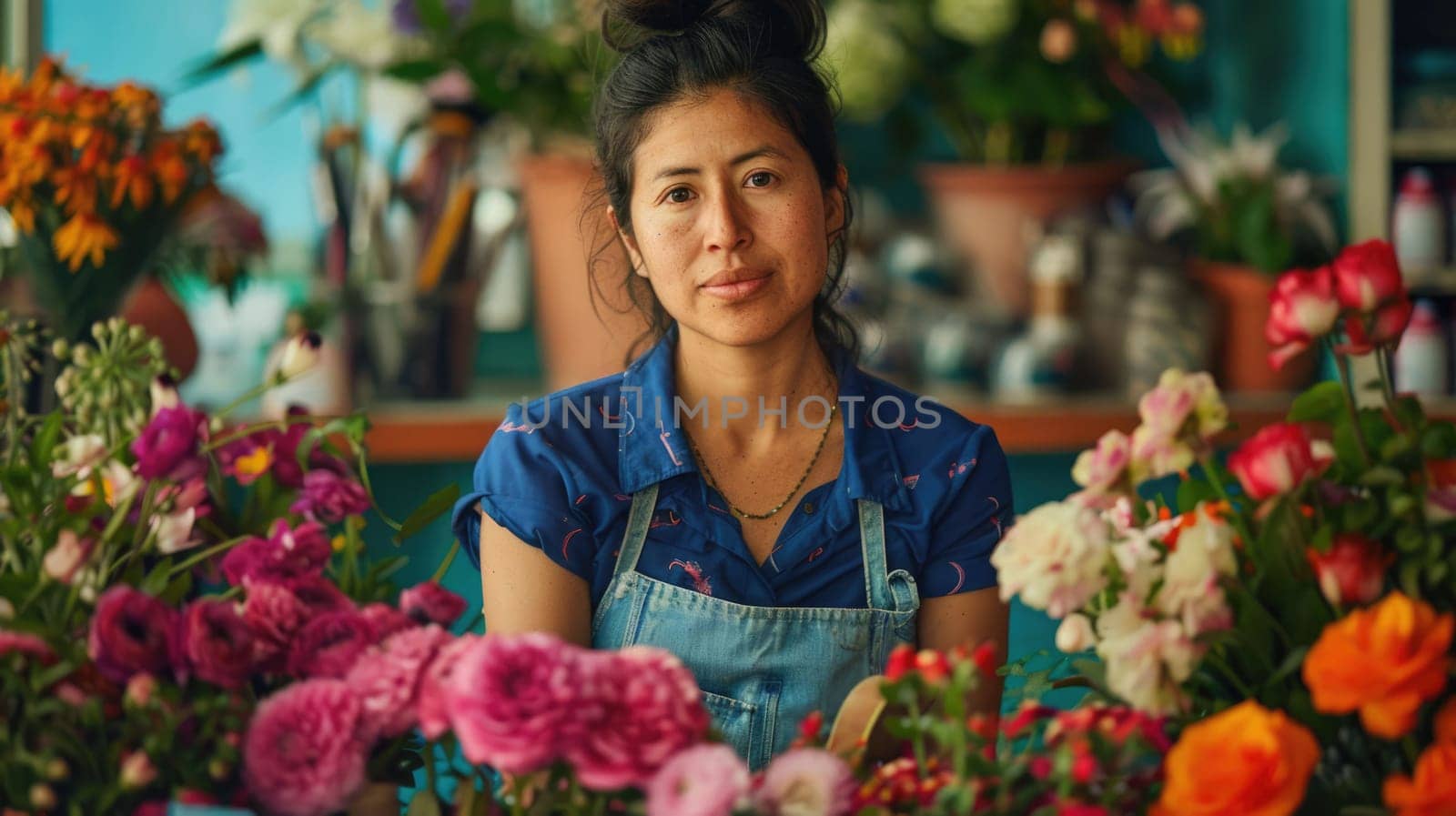 The picture of the florist working inside the workshop about the flower, the florist need to has the knowledge of the flower, flower trends, preservation, flower design skill and creativity. AIG43.