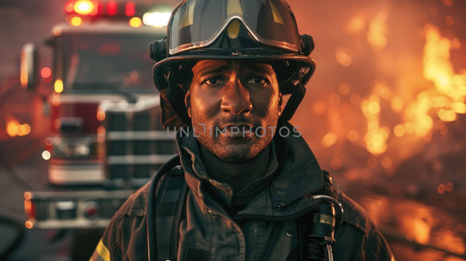 The picture of the firefighter or fireman that their duty is fighting the fire by using the water or fire extinguisher or save the people from the fire, this job require training and strength. AIG43.