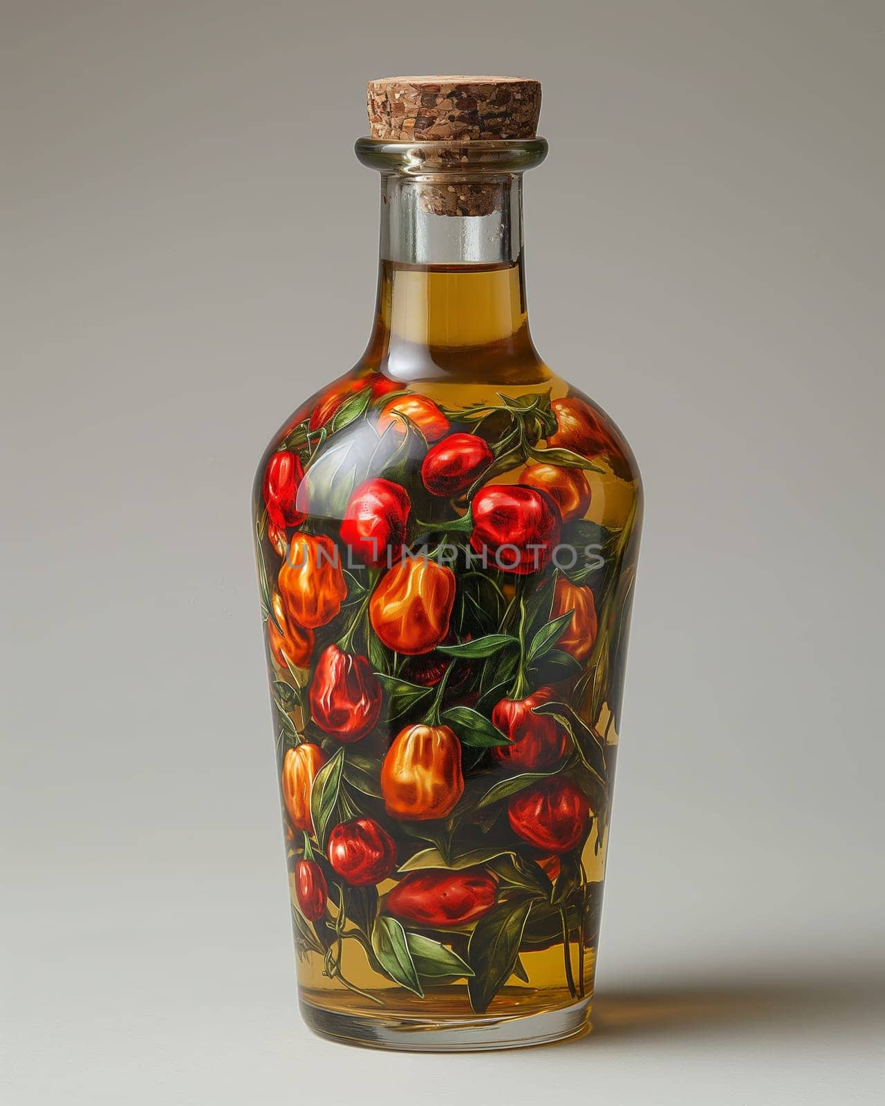 Chili-Infused Olive Oil in Glass Bottle. by Fischeron