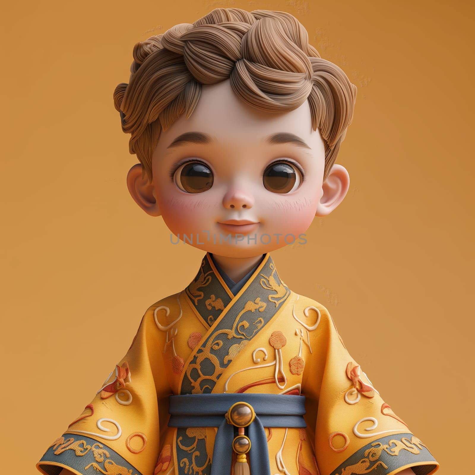 Cartoon, 3D boy in national traditional Asian attire. by Fischeron