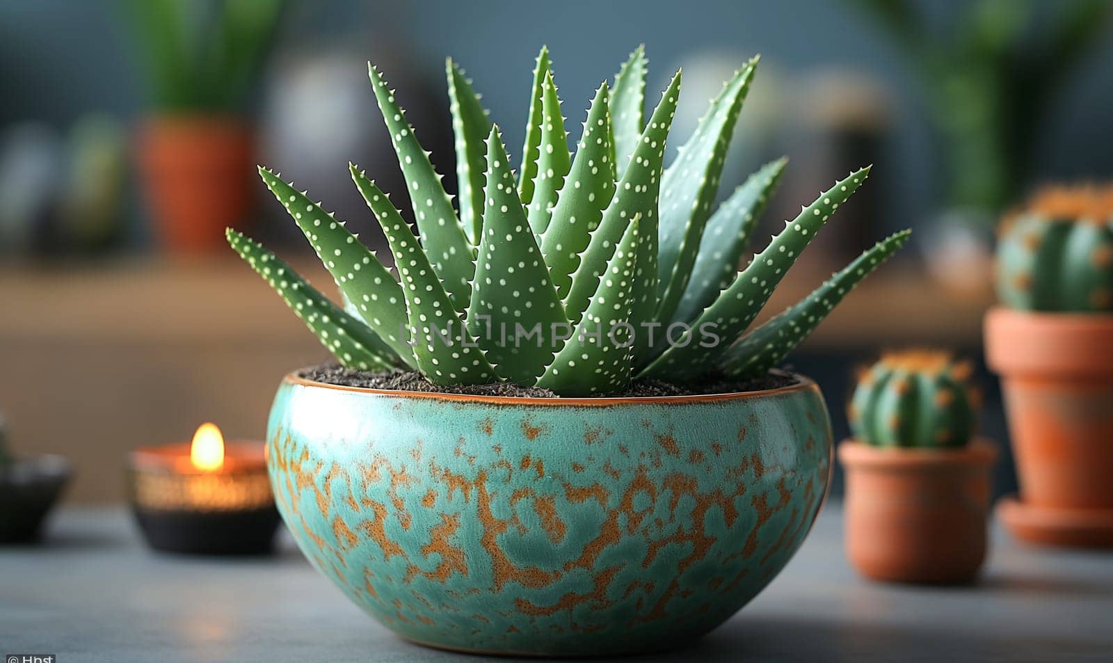 Aloe vera plant with on table. Selective focus.