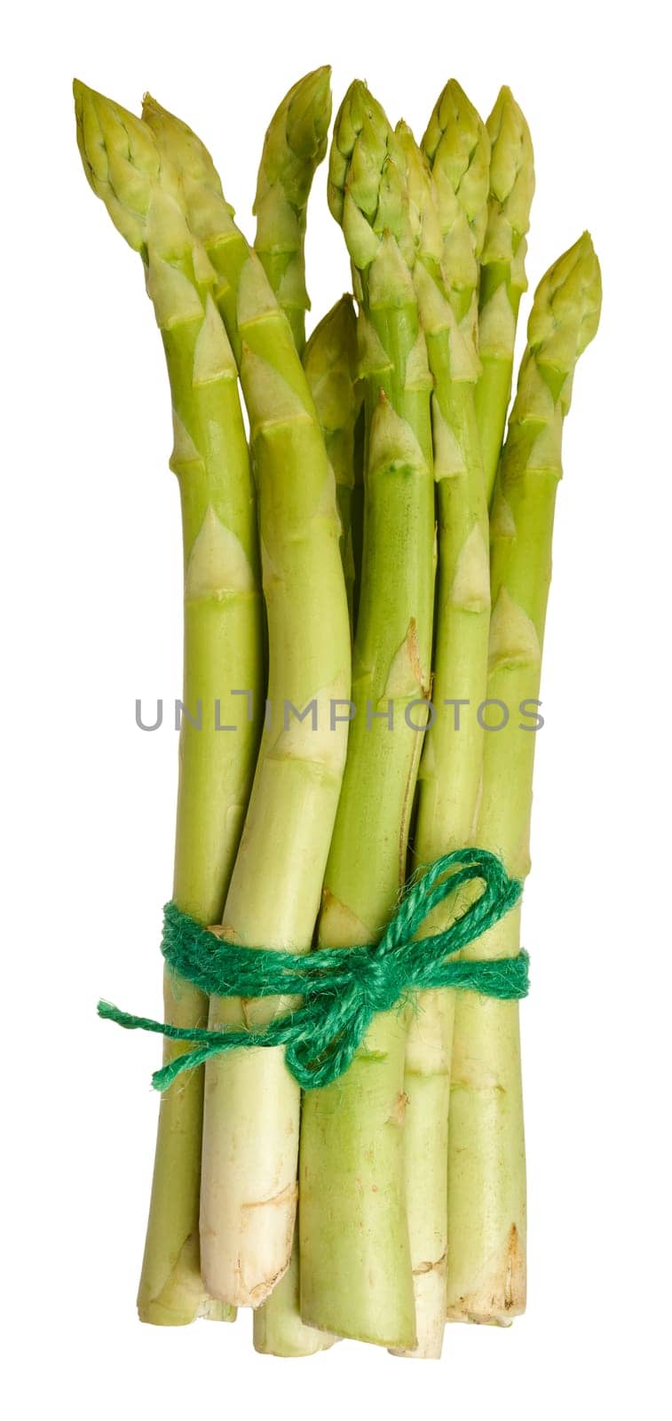 Bunch of fresh tied asparagus on isolated background, tasty and healthy food