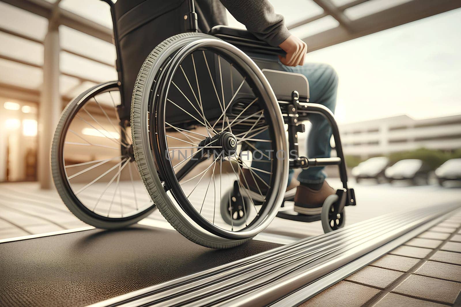 A man in a wheelchair rides a ramp by Annado