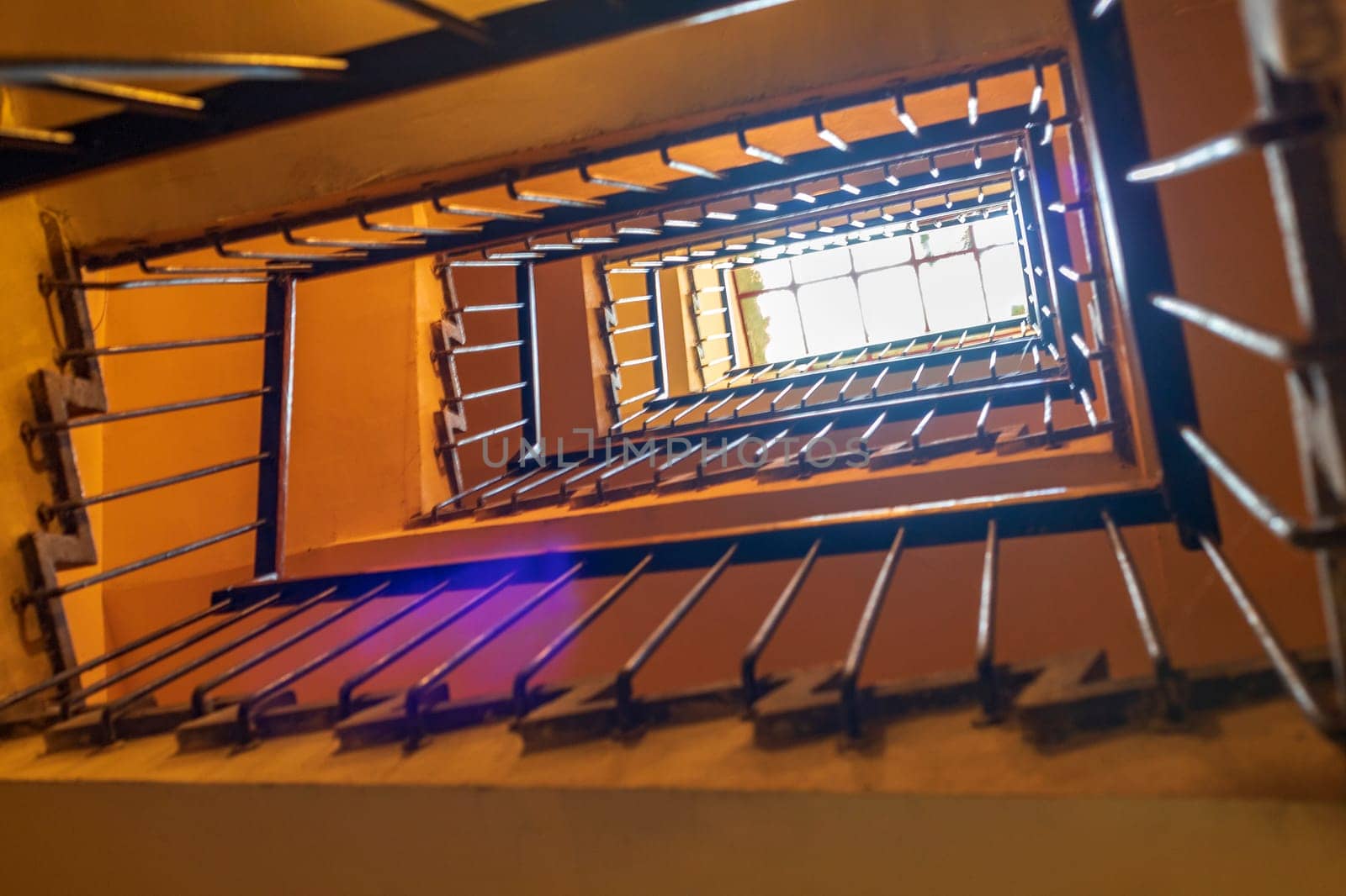 Up view of the staircase in the building. Horizontal view