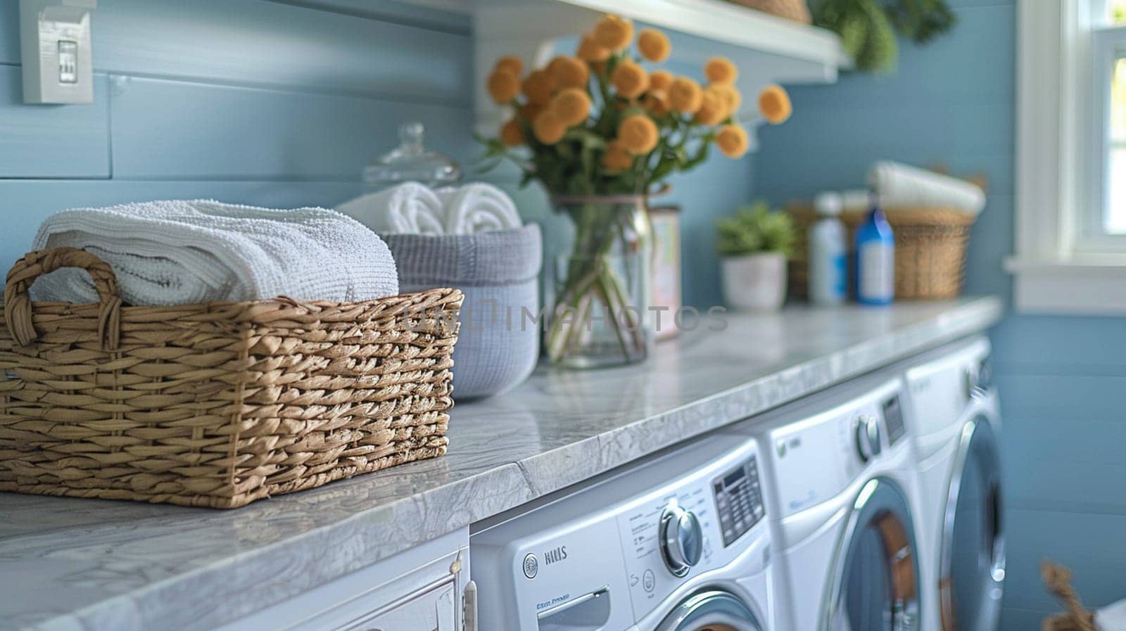 Bright and functional laundry room with ample storage and folding space by Benzoix