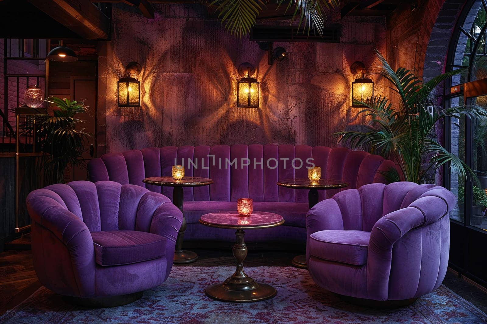 Chic cocktail lounge with velvet seating and mood lighting by Benzoix