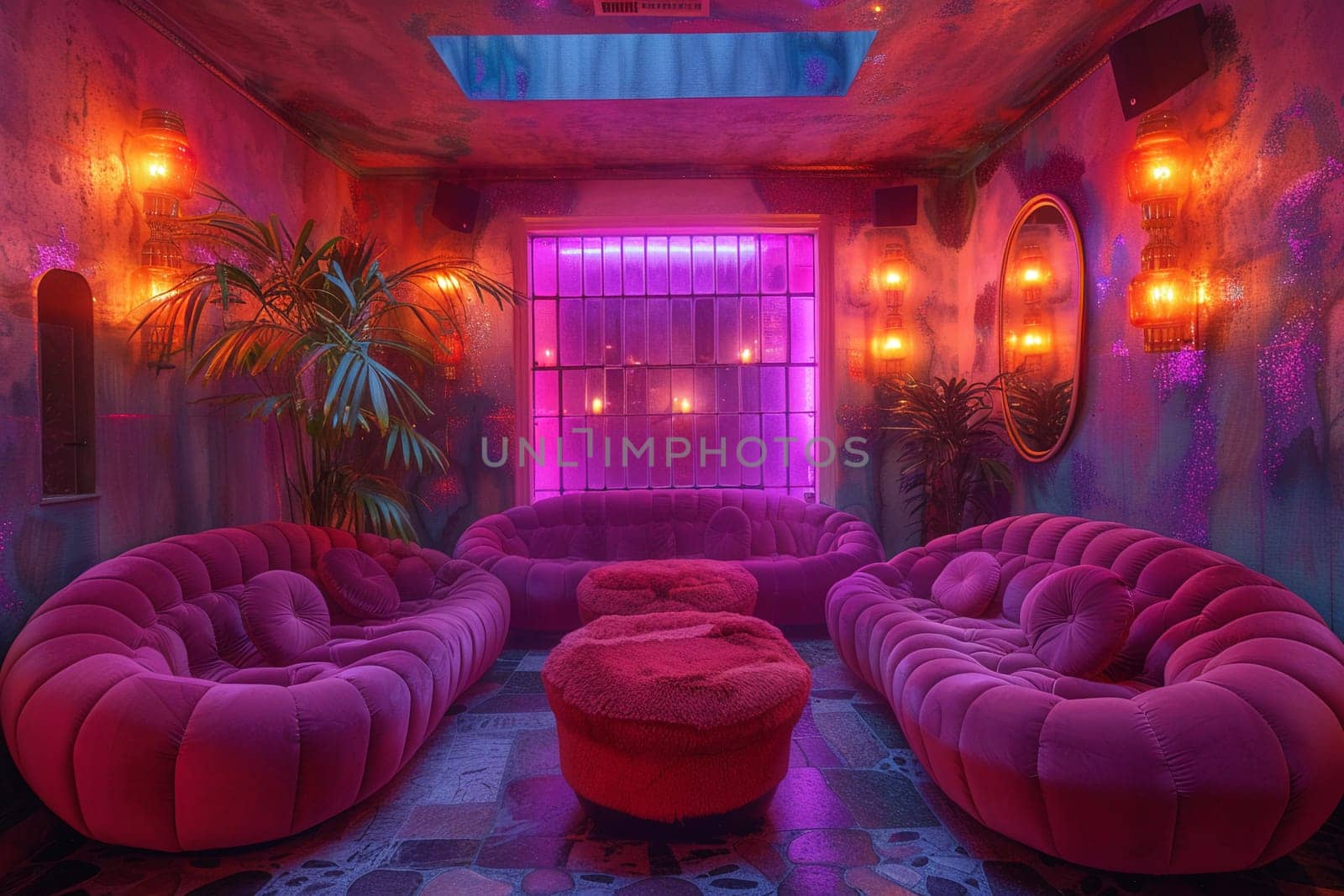 Chic cocktail lounge with velvet seating and mood lighting