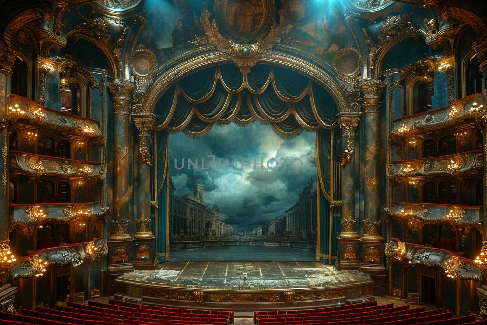 Grand opera house with opulent details and a majestic stage by Benzoix