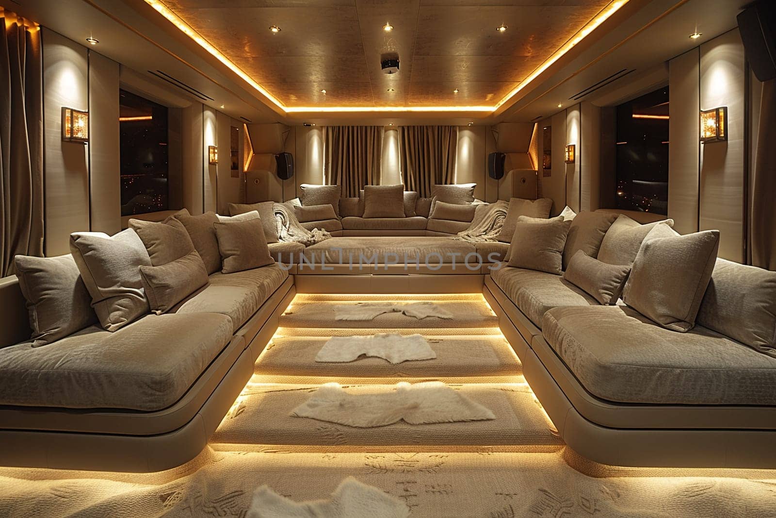 Luxurious home theater with plush seating and state-of-the-art sound system by Benzoix