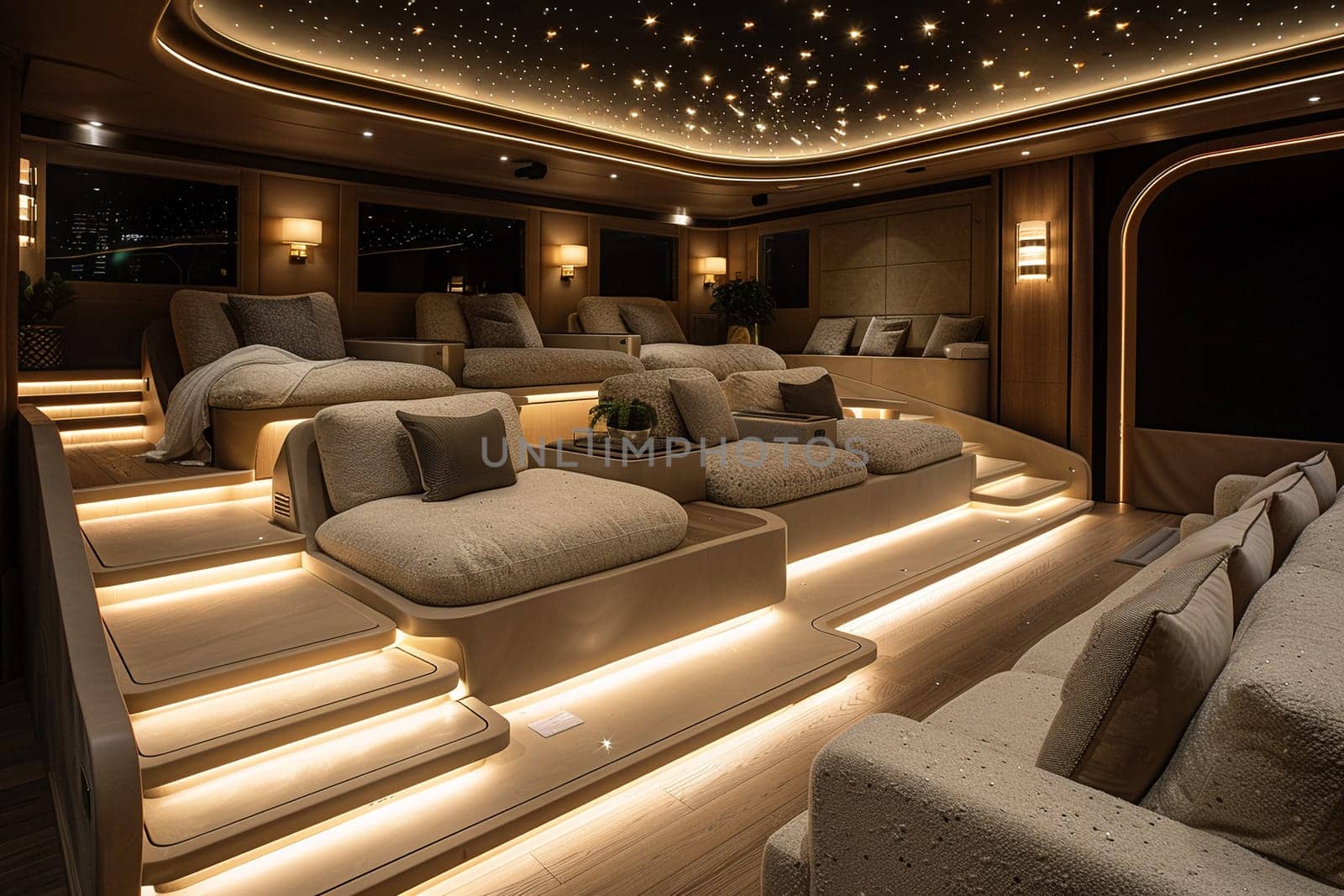 Luxurious home theater with plush seating and state-of-the-art sound system