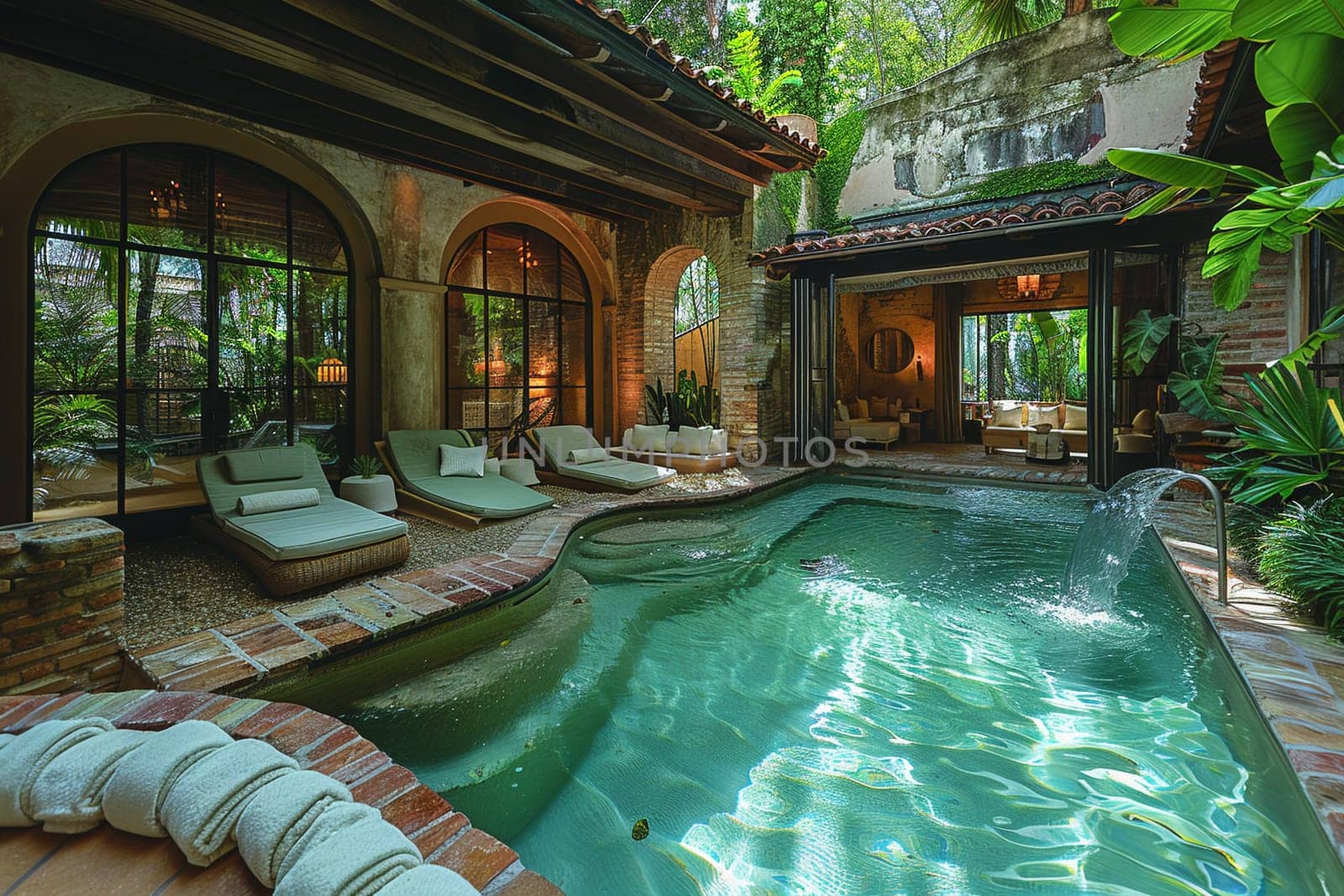 Luxurious spa with a serene pool area and relaxation lounges