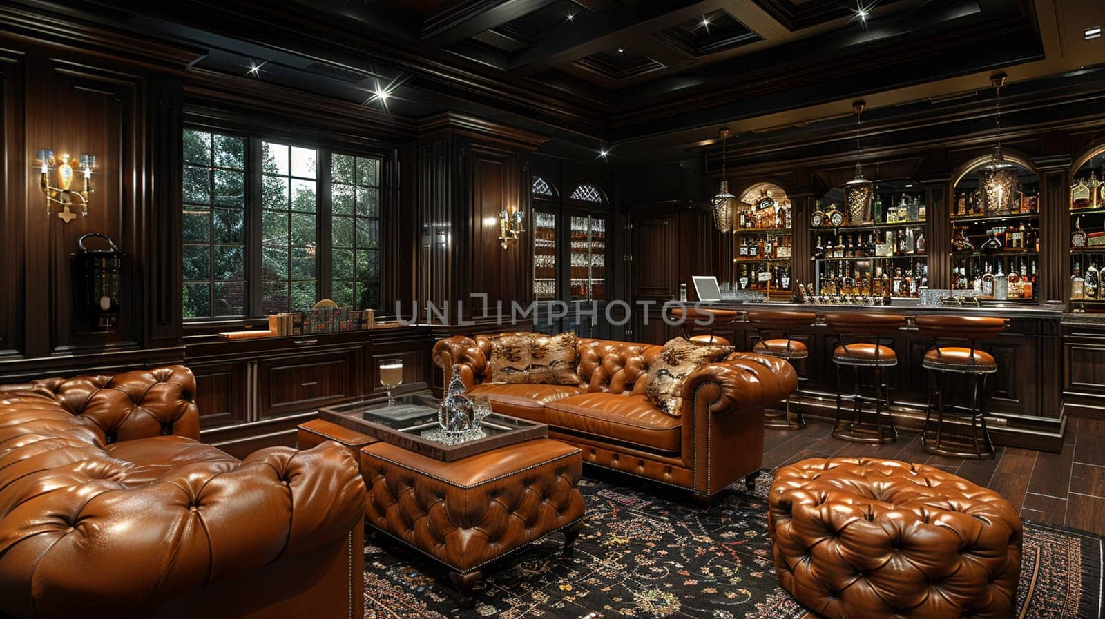 Masculine den with leather furniture dark wood by Benzoix