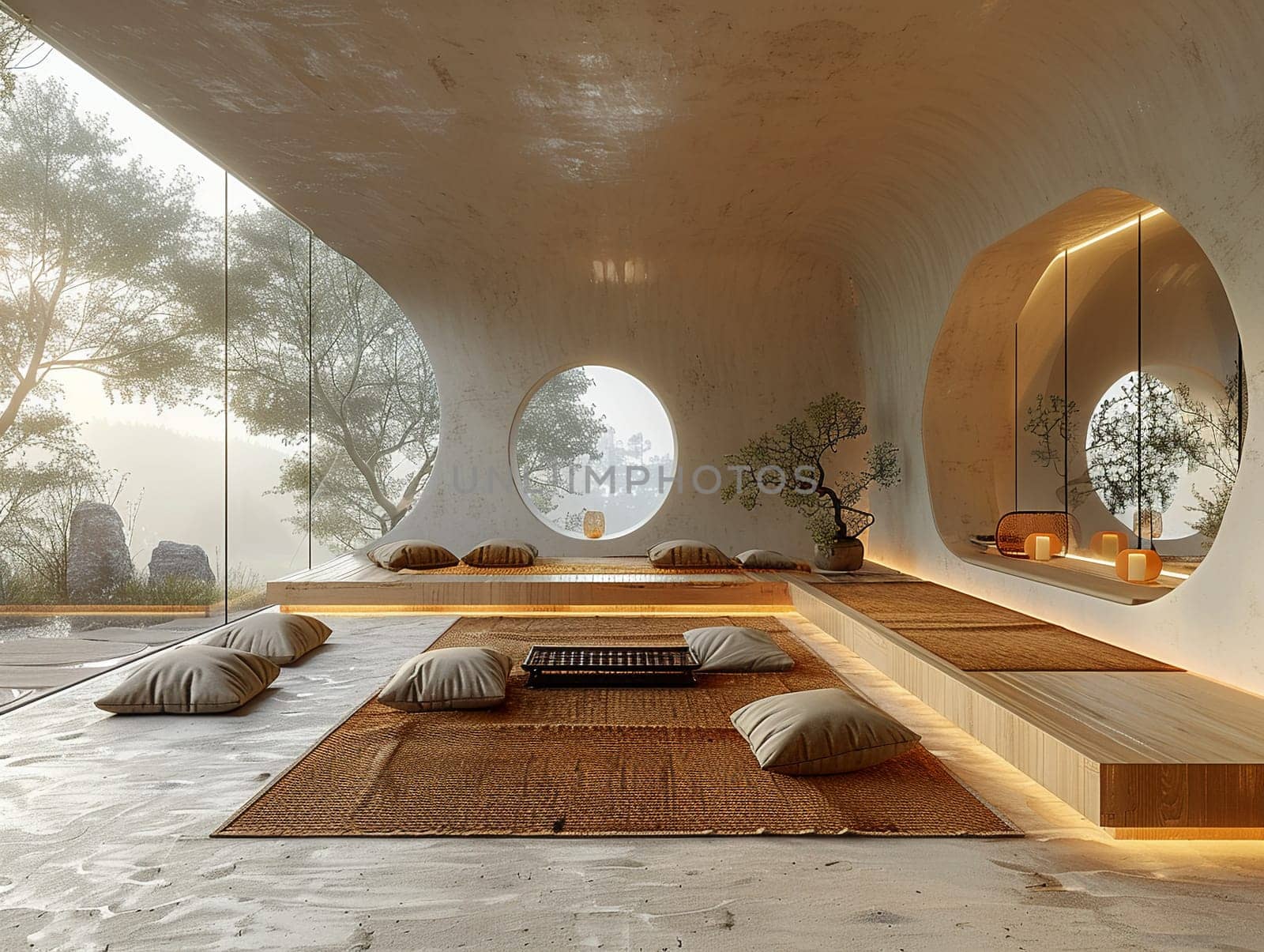 Minimalist meditation space with simple lines and a sense of calm