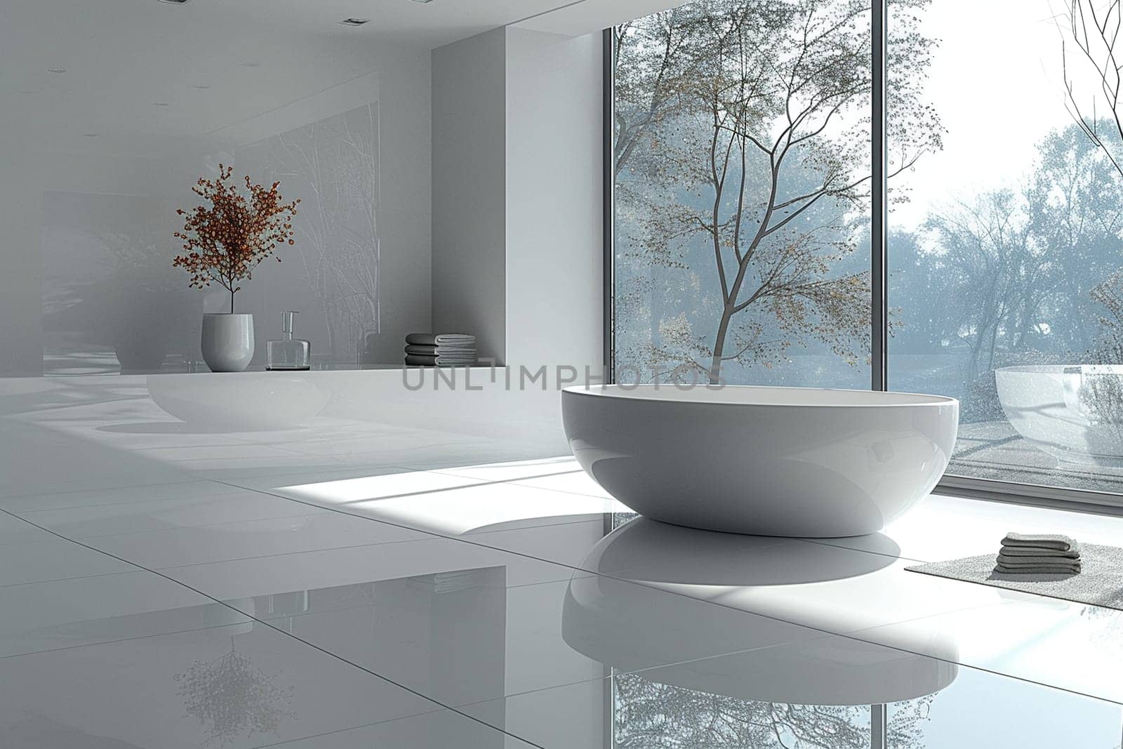 Modern minimalist bathroom with clean lines and monochromatic colors by Benzoix