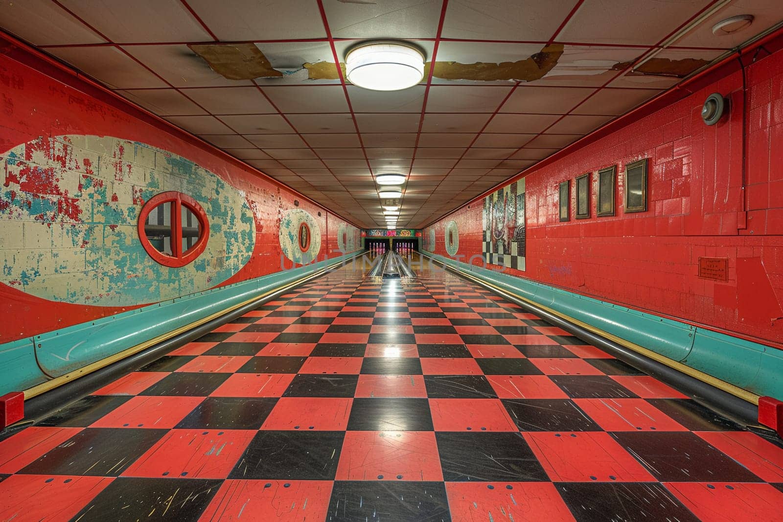 Retro bowling alley with vintage lanes and a classic snack bar by Benzoix