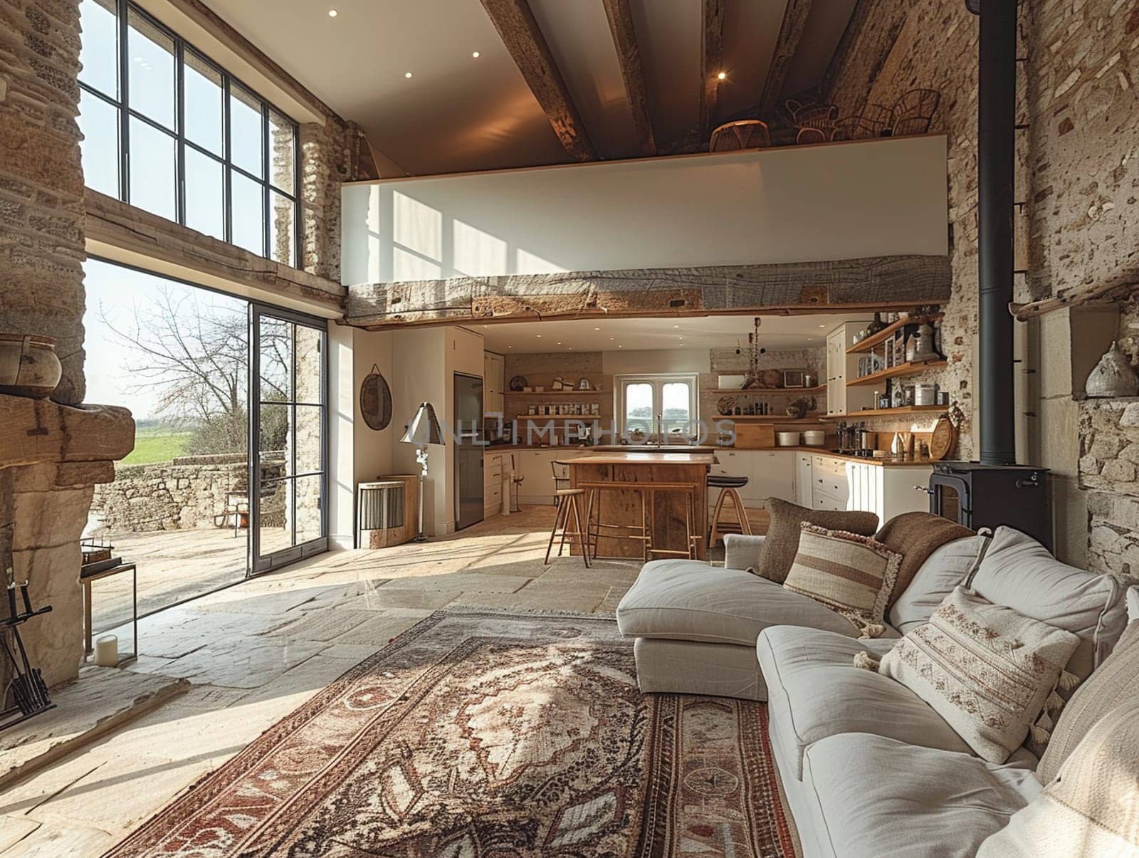 Rustic barn conversion with exposed beams and modern touches by Benzoix