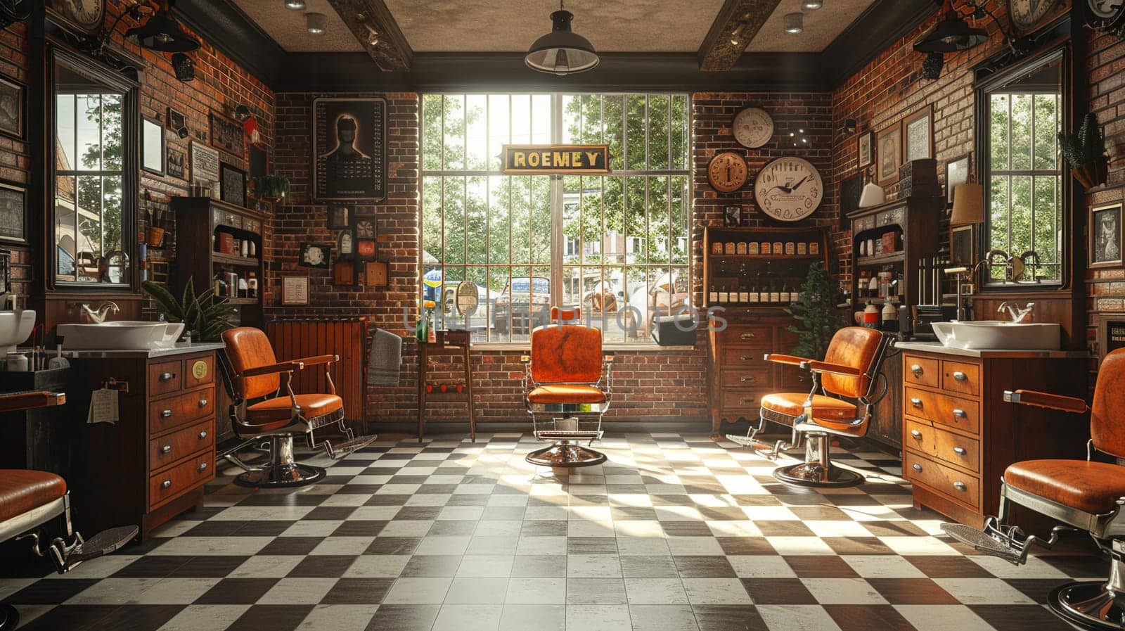 Vintage barbershop interior with classic chairs and nostalgic decor by Benzoix
