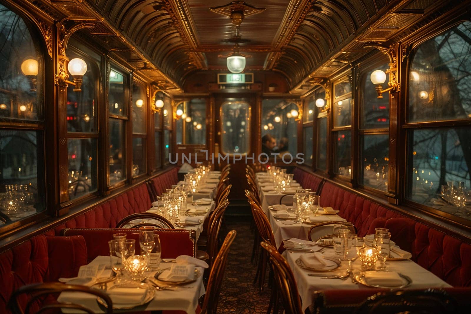 Vintage train car dining experience with period details and intimate seating
