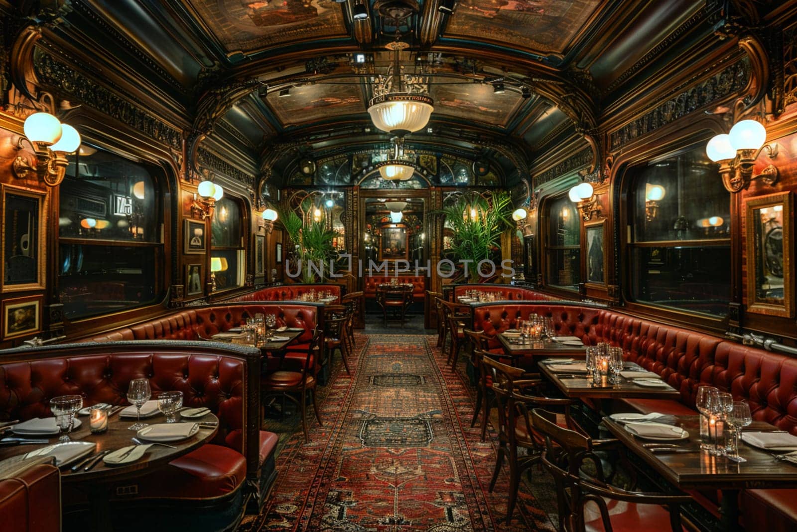 Vintage train car dining experience with period details and intimate seating