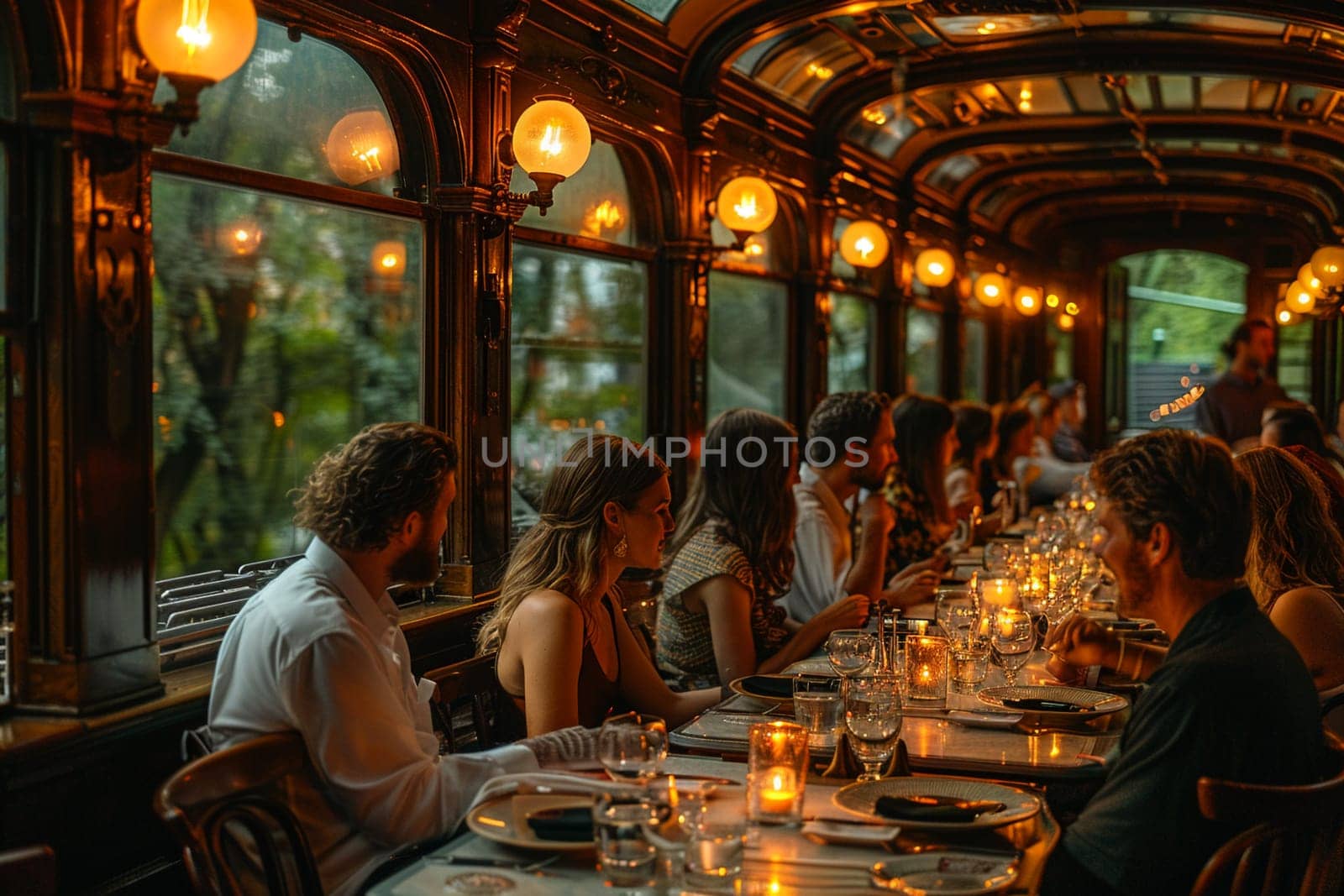 Vintage train car dining experience with period details and intimate seating