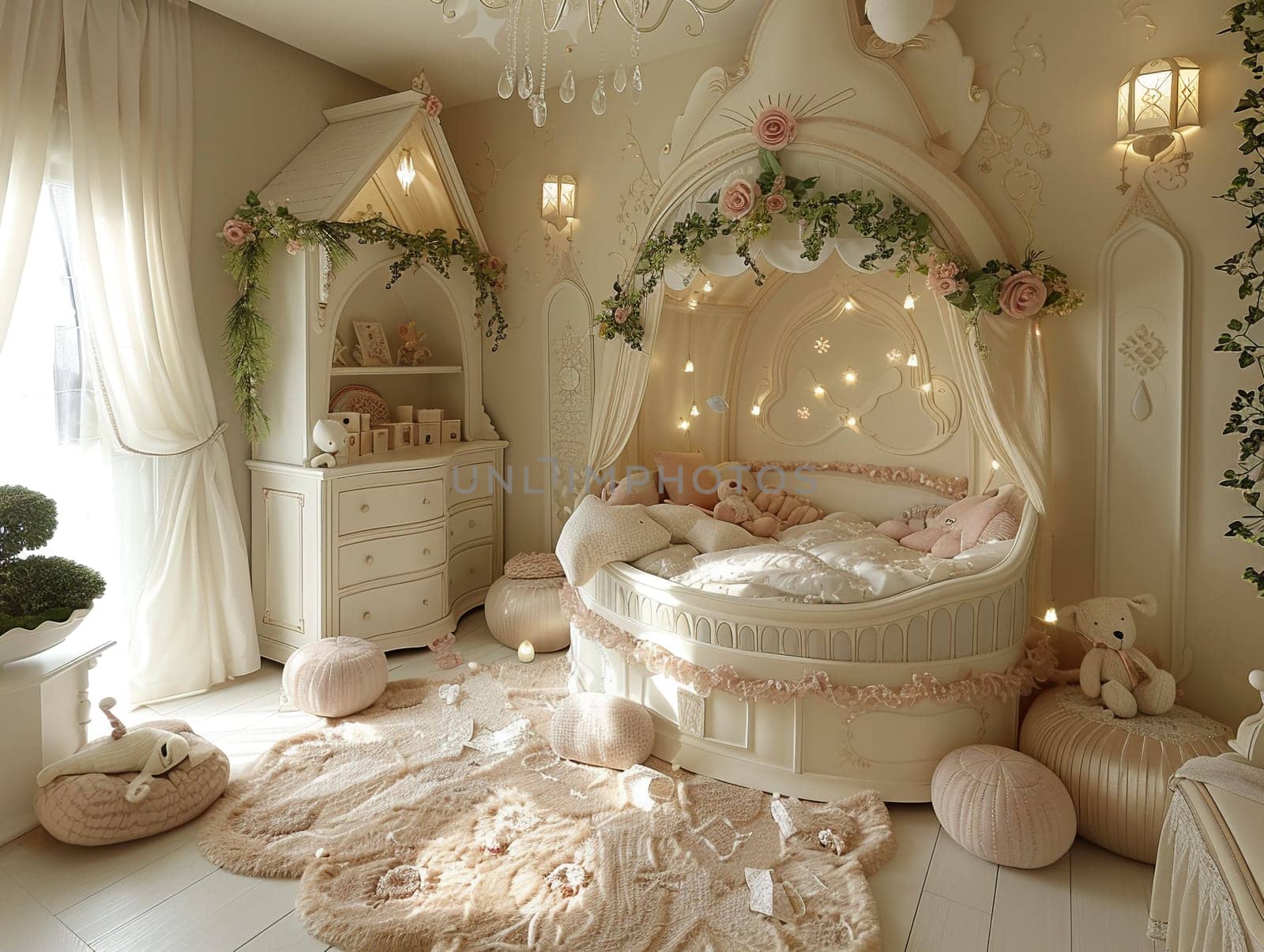 Whimsical fairy tale-themed nursery with magical accents and soft colors by Benzoix
