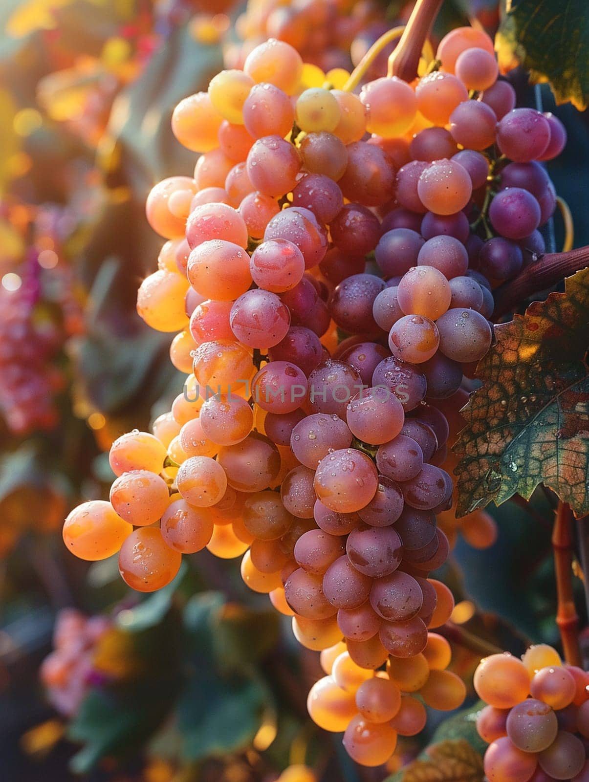 Ripened Vineyard Grapes on the Eve of Harvest The fruit blurs with the vine by Benzoix