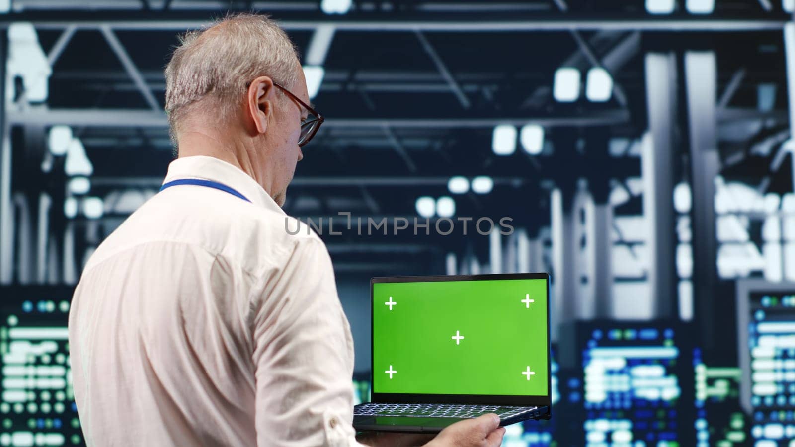 Green screen laptop in server hub by DCStudio