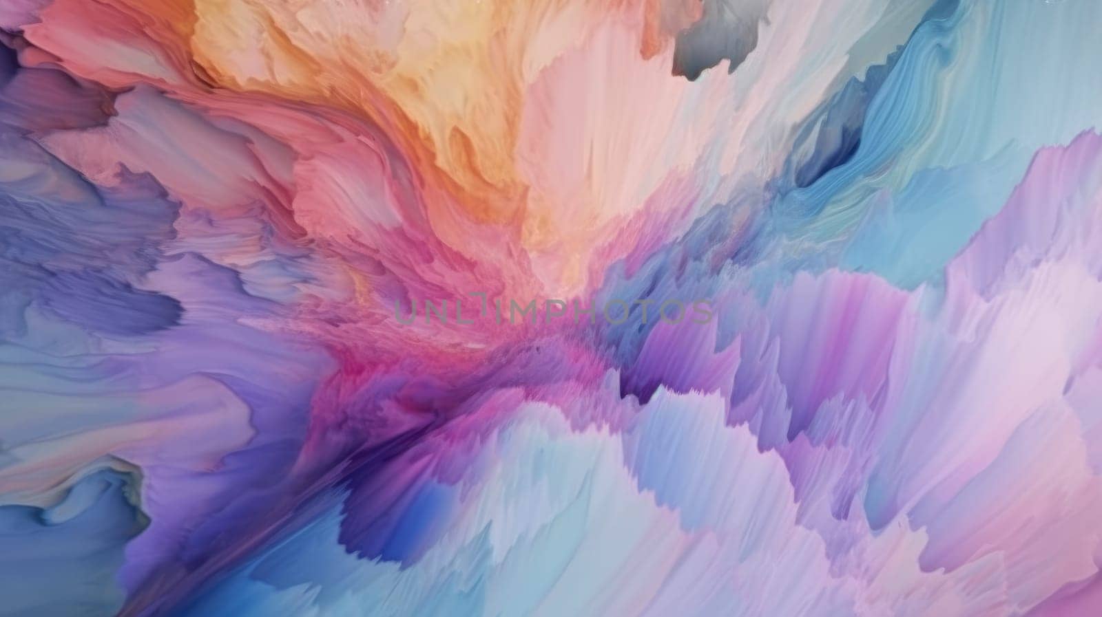 Abstract watercolor painting of a cave with stalactite-like formations in pastel colors reflecting in water. Abstract art painted by pink and blue color with pastel watercolor brushstroke. AIG35.