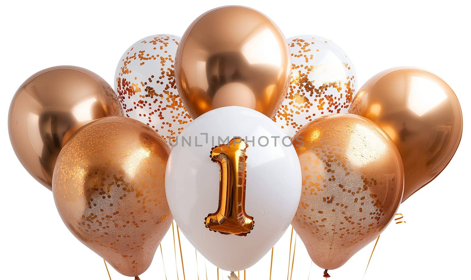 Golden Balloons Celebrating a First Anniversary. Selective focus.