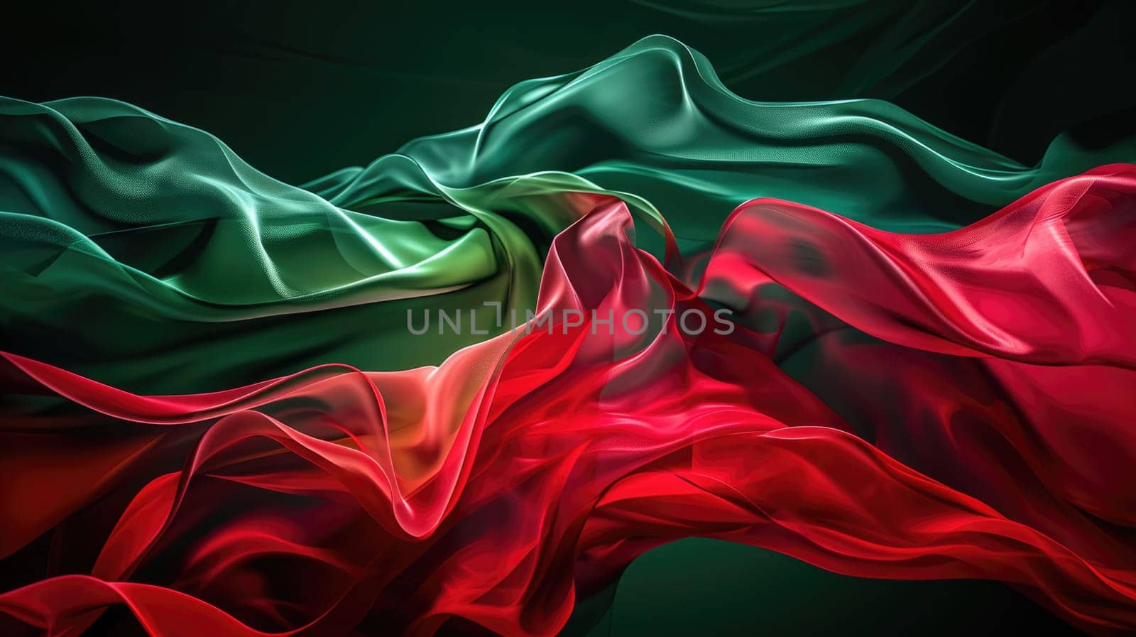 The abstract picture of the two colours of red and green colours that has been created form of the waving shiny smooth satin fabric that curved and bend around in this beauty abstract picture. AIGX01.