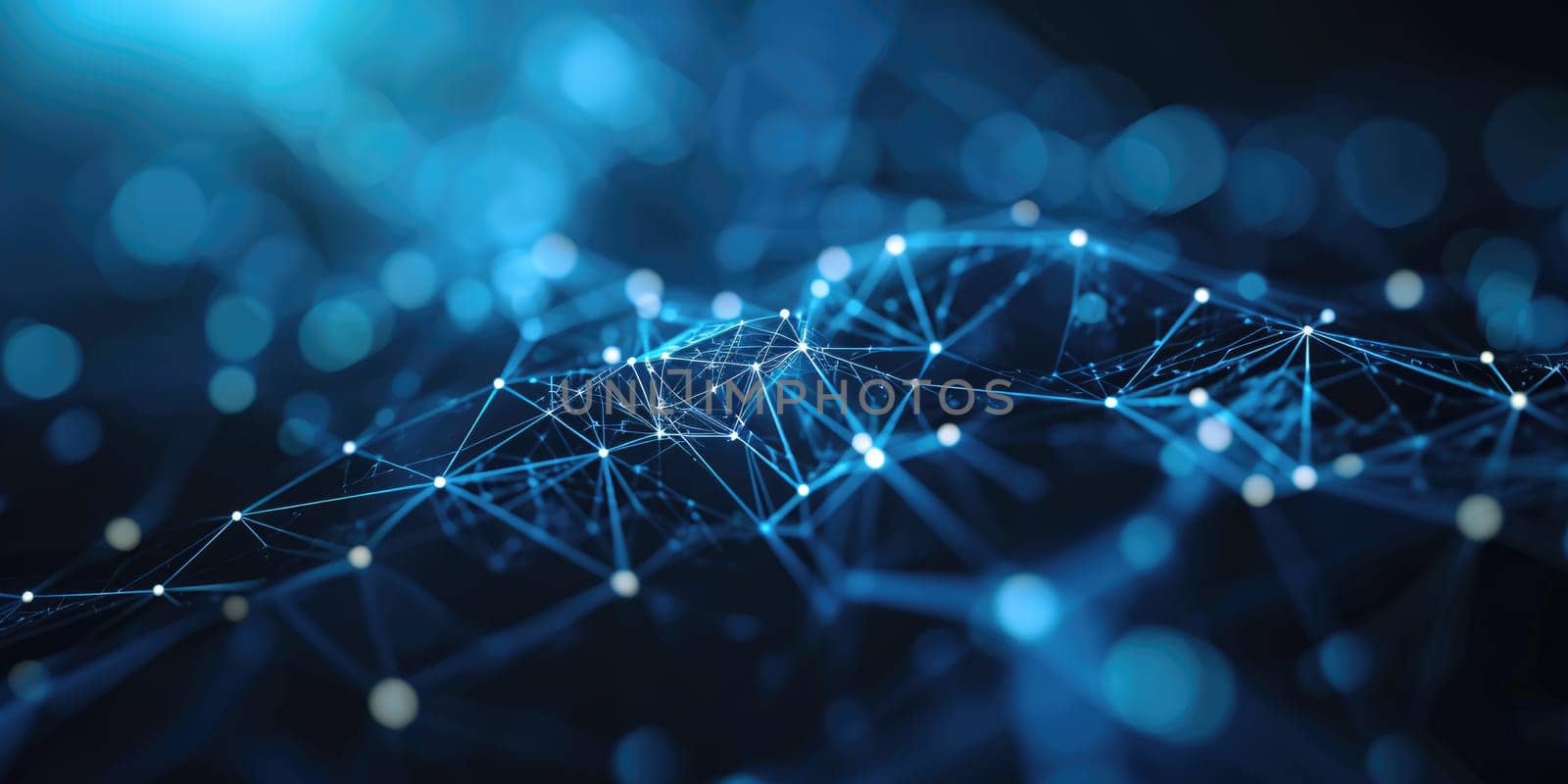 The blue bright sphere shape object that has been connected with the link of the bright line that portray the connection between each sphere to something similar like a network or connection. AIGX03.